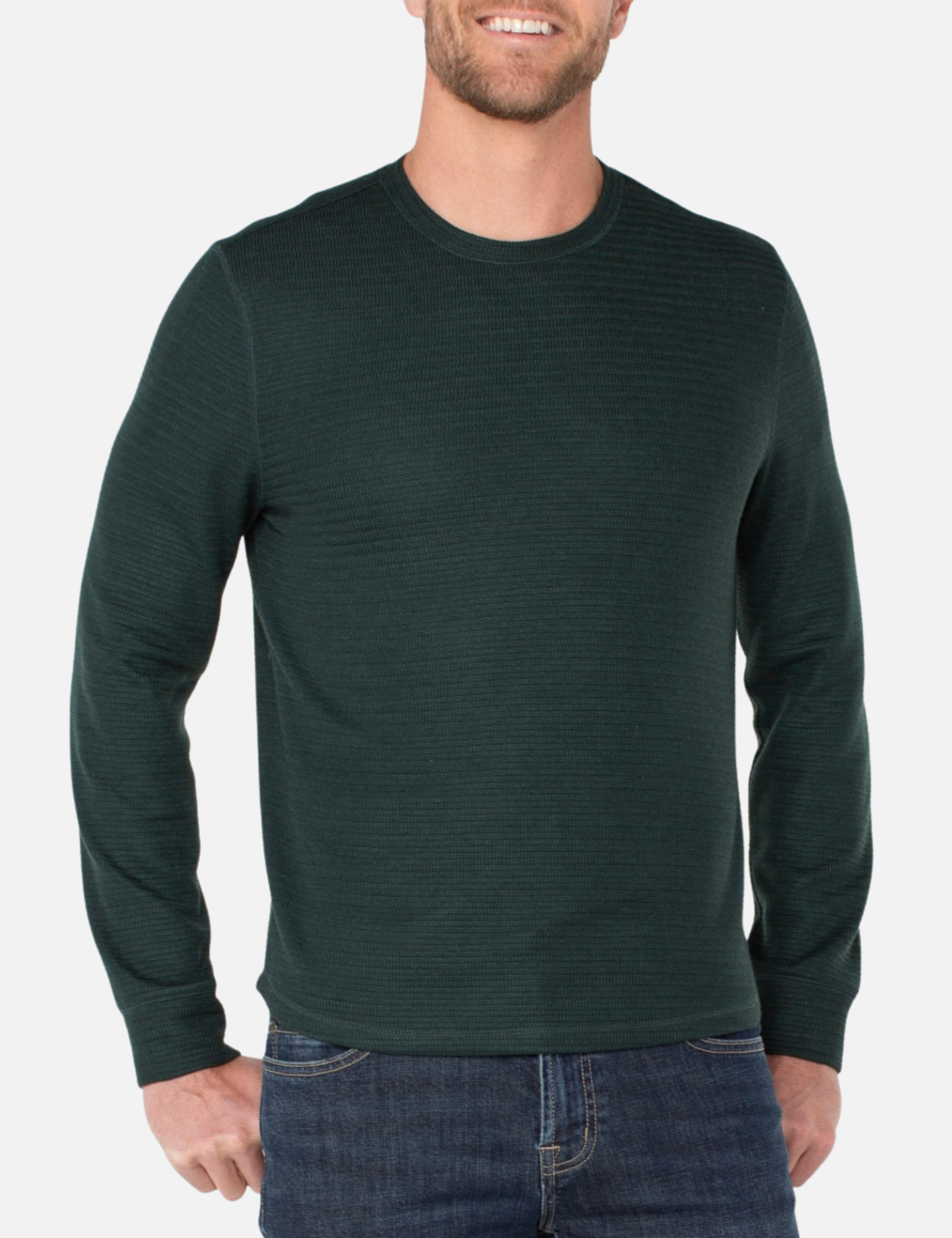 Liverpool Long Sleeve LS Crew Crewneck Winter Fall Tops Layers Layering Shirts for Men Closet Staples for Him Spruce Green Textured Top Athens GA Georgia Kempt Menswear Store Near Me