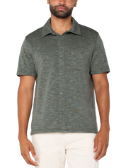 Liverpool Knit SS Button Up Heather Sage Shirt Kempt Mens Shop Athens Georgia