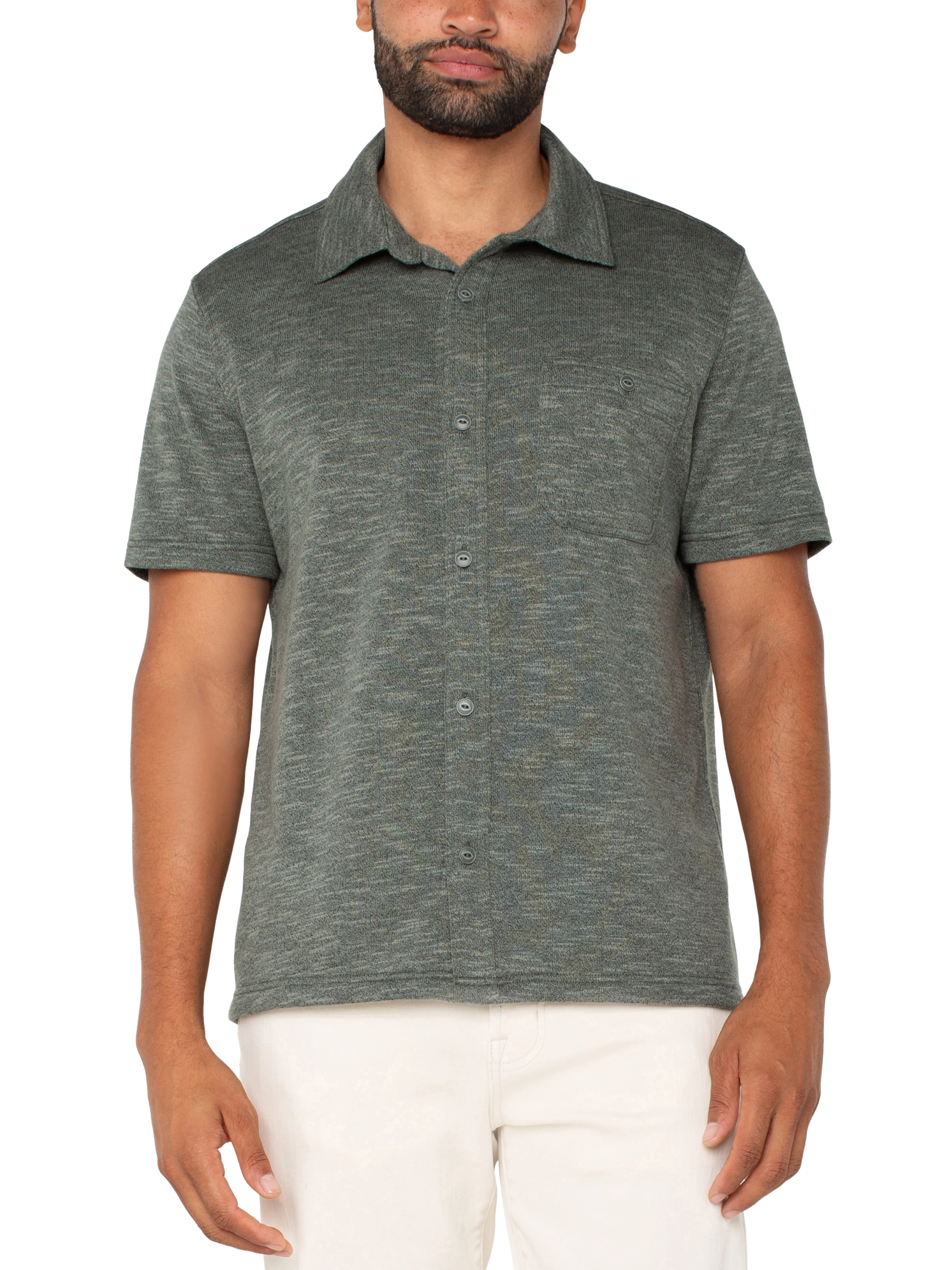 Liverpool Knit SS Button Up Heather Sage Shirt Kempt Mens Shop Athens Georgia