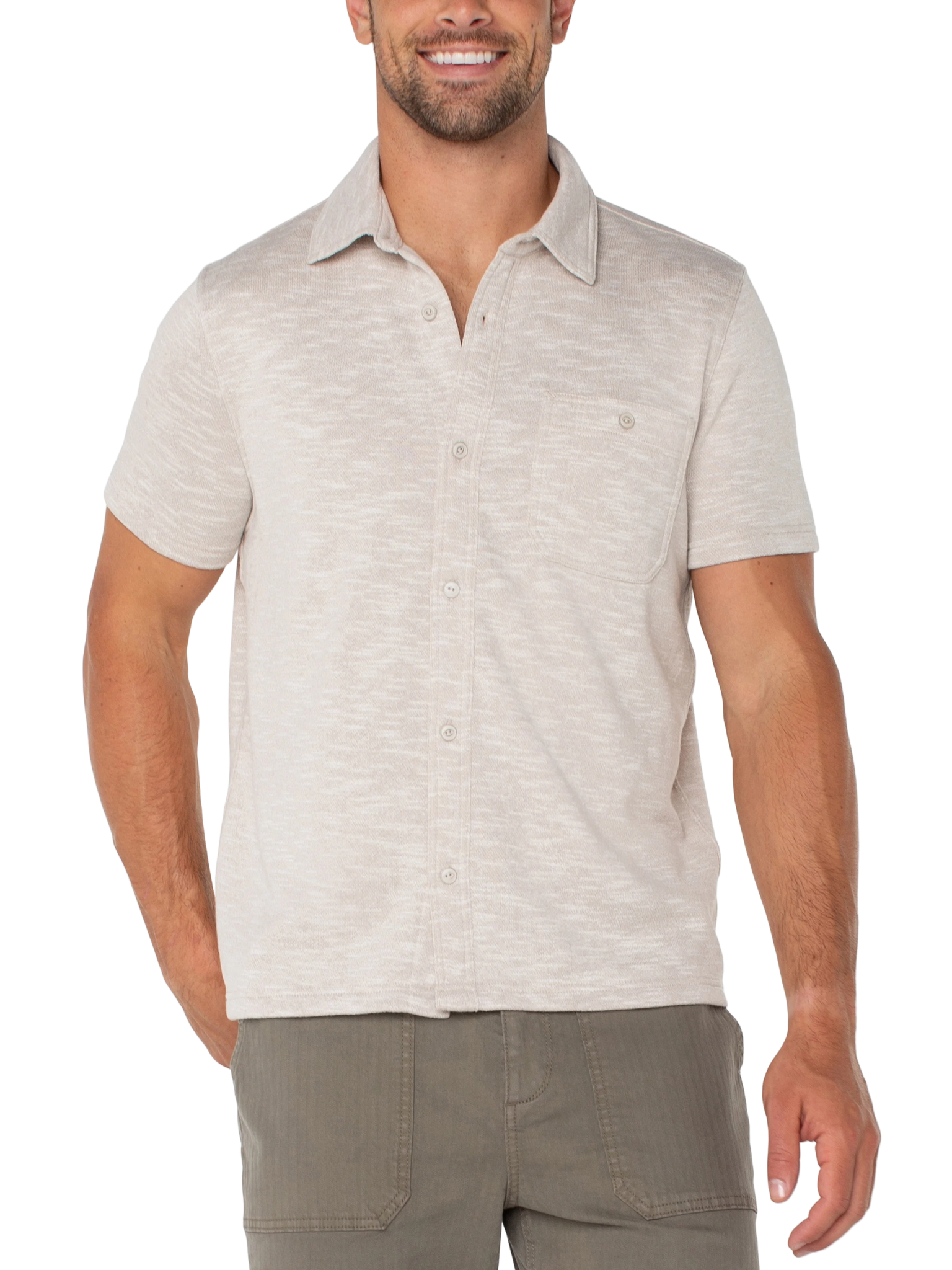 Hartford Knit Button Up Shirt - Light Oat