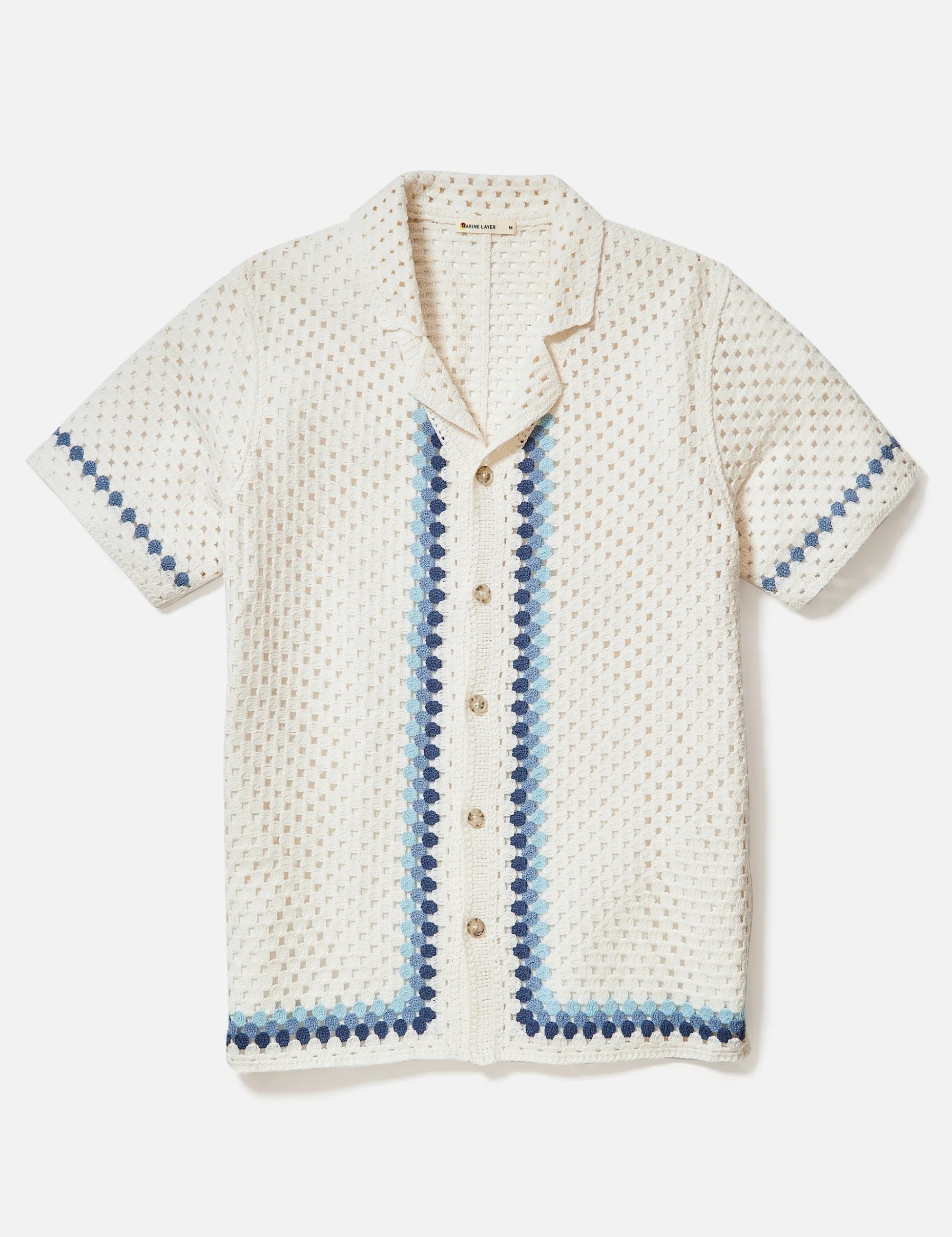 Marine Layer Archive Ace Crochet Resort Shirt Natural Border Men's SS Short Sleeve Collared Button Up Top For Men Athens GA Georgia Kempt Menswear Store Near Me