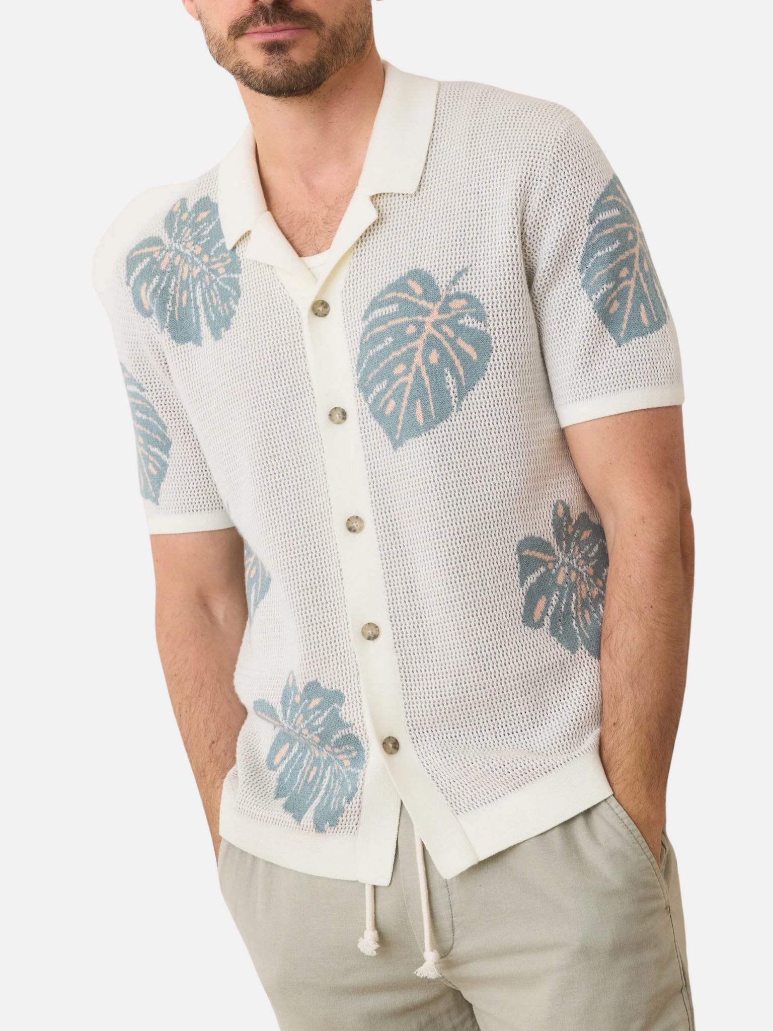 Marine Layer Asher Sweater Resort Shirt White Topaz Floral Design Spring Summer Collared Button Up Shirt for Men Men’s Tops Athens GA Georgia Kempt Menswear Store Near Me