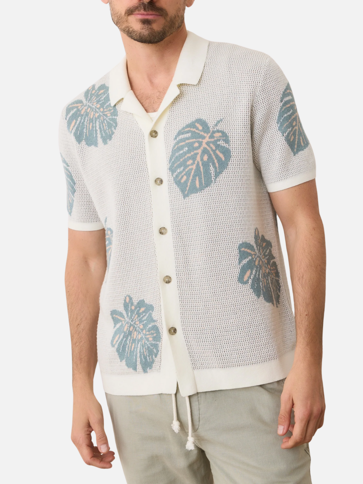 Marine Layer Asher Sweater Resort Shirt White Topaz Floral Design Spring Summer Collared Button Up Shirt for Men Men’s Tops Athens GA Georgia Kempt Menswear Store Near Me
