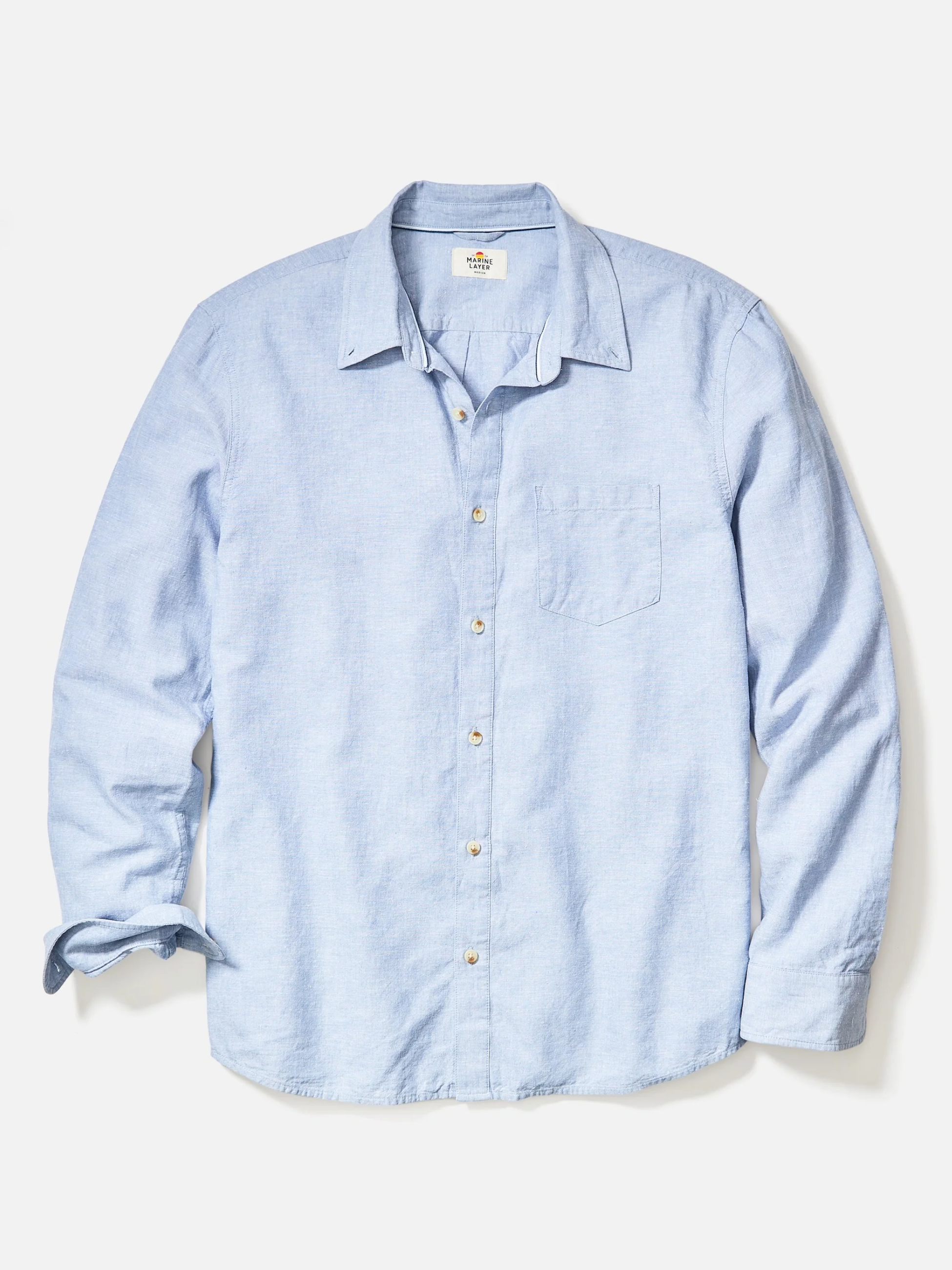 Marine Layer Mens Long Sleeve Denim Shirt Better-Than-Linen Shirt