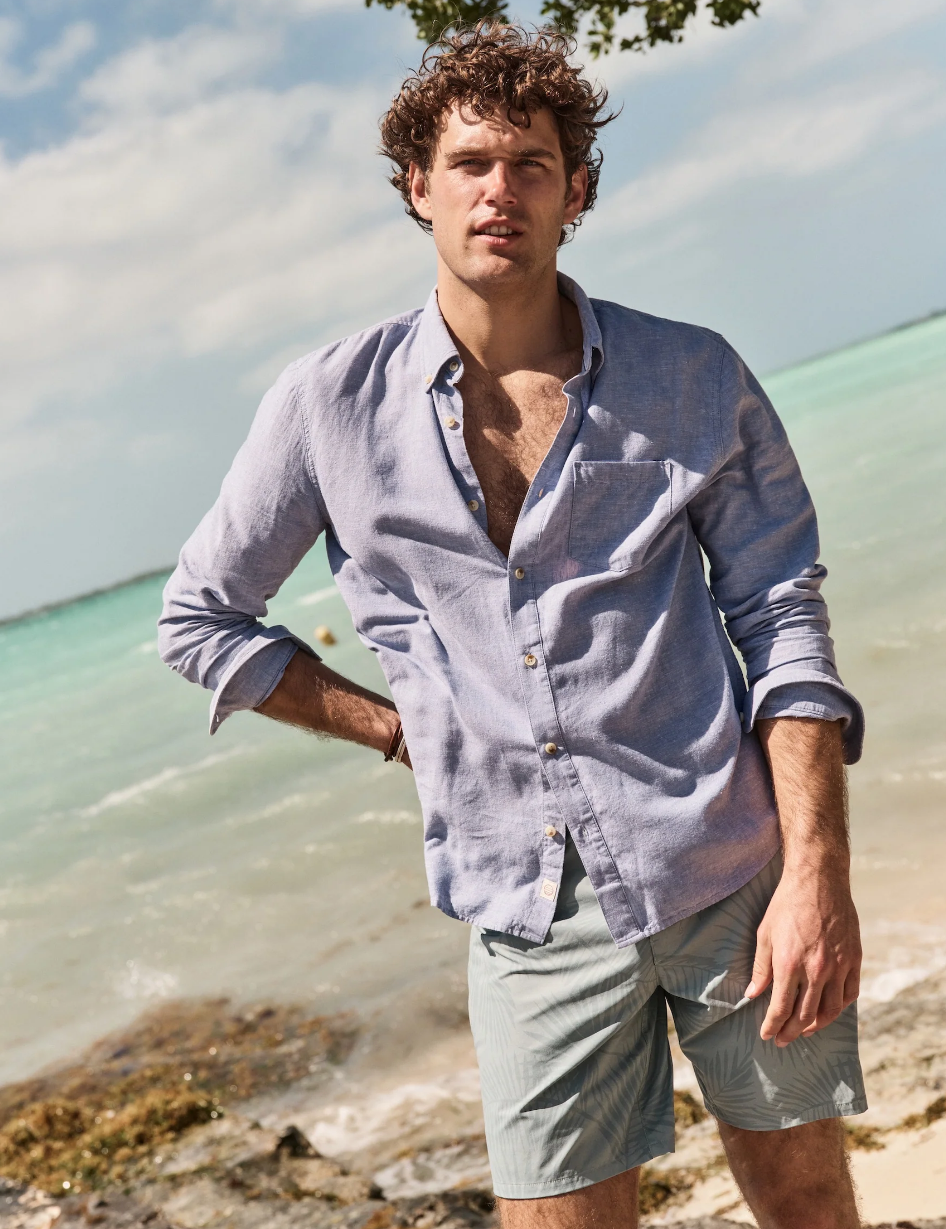 Marine Layer Better-Than-Linen Shirt LS Long Sleeve Men’s Chambray Blue Collared Button Up Top for Men Spring Summer Athens GA Georgia Kempt Menswear Store Near Me