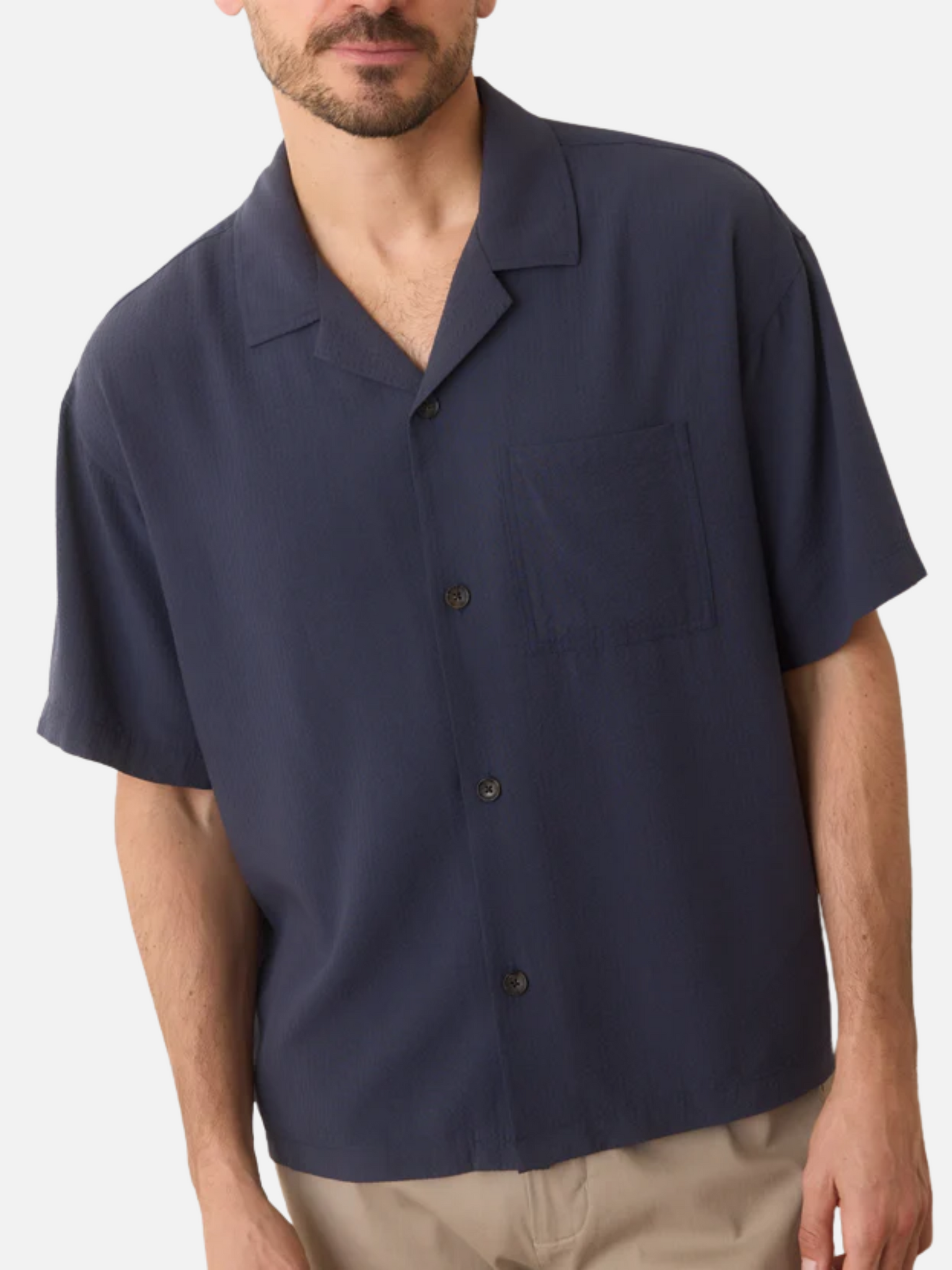 Marine Layer Boxy Resort Shirt India Ink Violet Deep Blue Cropped Box Relaxed Collared Button Up Spring Summer Men’s Top for Men Athens GA Georgia Kempt Menswear Store Near Me 