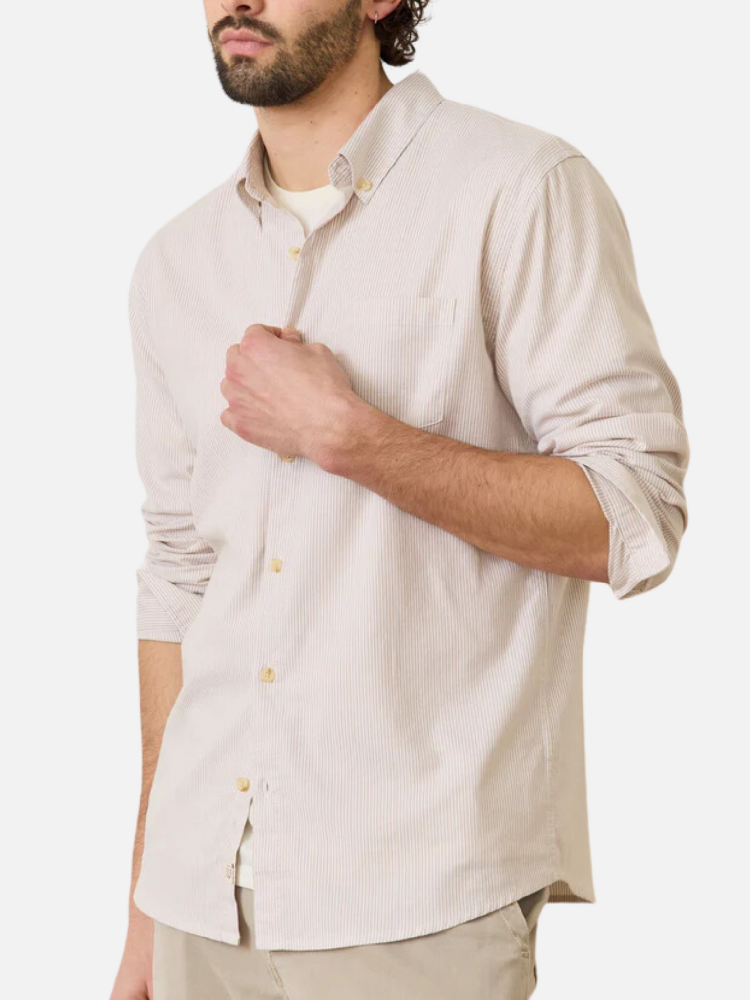 Marine Layer California Oxford - Warm Cream Stripe