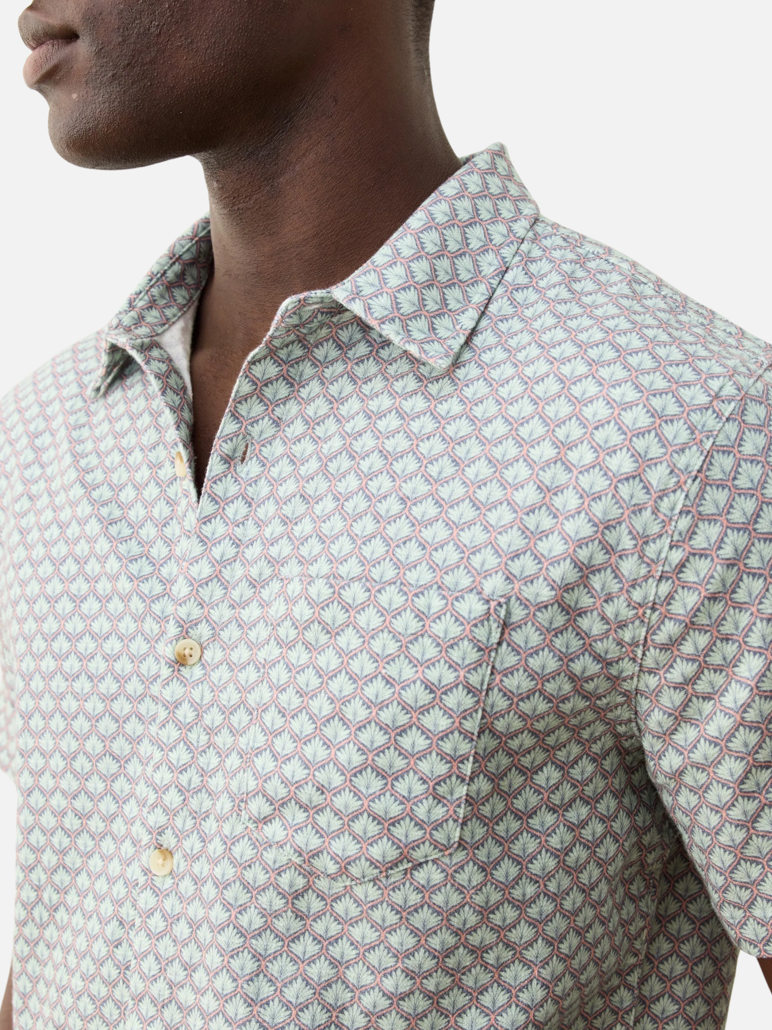 Marine Layer Classic Stretch Selvage Shirt Aqua Agave Blue Green Print SS Short Sleeve Men’s Spring Summer Collared Button Up Shirt for Men Athens GA Georgia Kempt Menswear Store Near Me