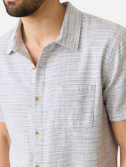 Marine Layer Classic Stretch Selvage Shirt Blue Mini Stripe SS Short Sleeve Men’s Button Top Athens GA Georgia Kempt Menswear Store Near Me