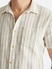 Marine Layer Classic Stretch Selvage Shirt Cream Olive Stripe Men’s SS Short Sleeve Button Collared Top Athens GA Georgia Kempt Menswear Store Near Me