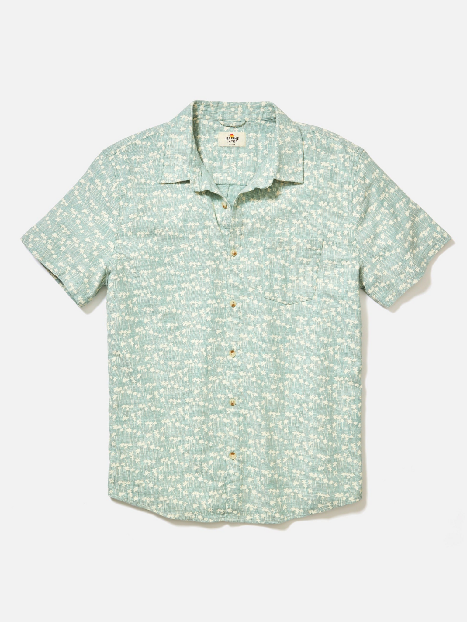 Marine Layer Classic Stretch Selvage Shirt SS Short Sleeve Green Palm Floral Print Collared Button Casual Men’s Top for Men Athens GA Georgia Kempt Menswear Store Near Me