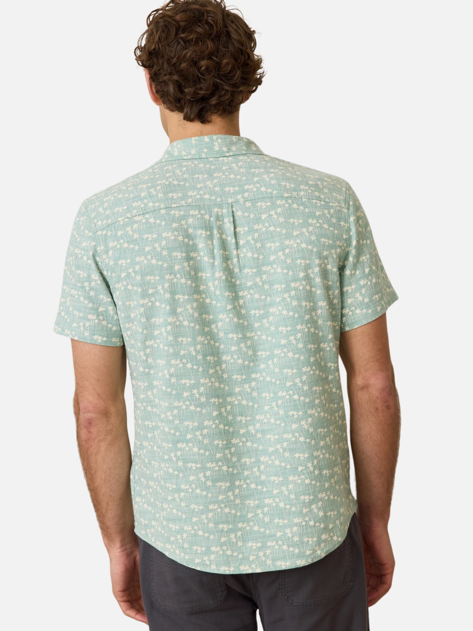 Marine Layer Classic Stretch Selvage Shirt SS Short Sleeve Green Palm Floral Print Collared Button Casual Men’s Top for Men Athens GA Georgia Kempt Menswear Store Near Me