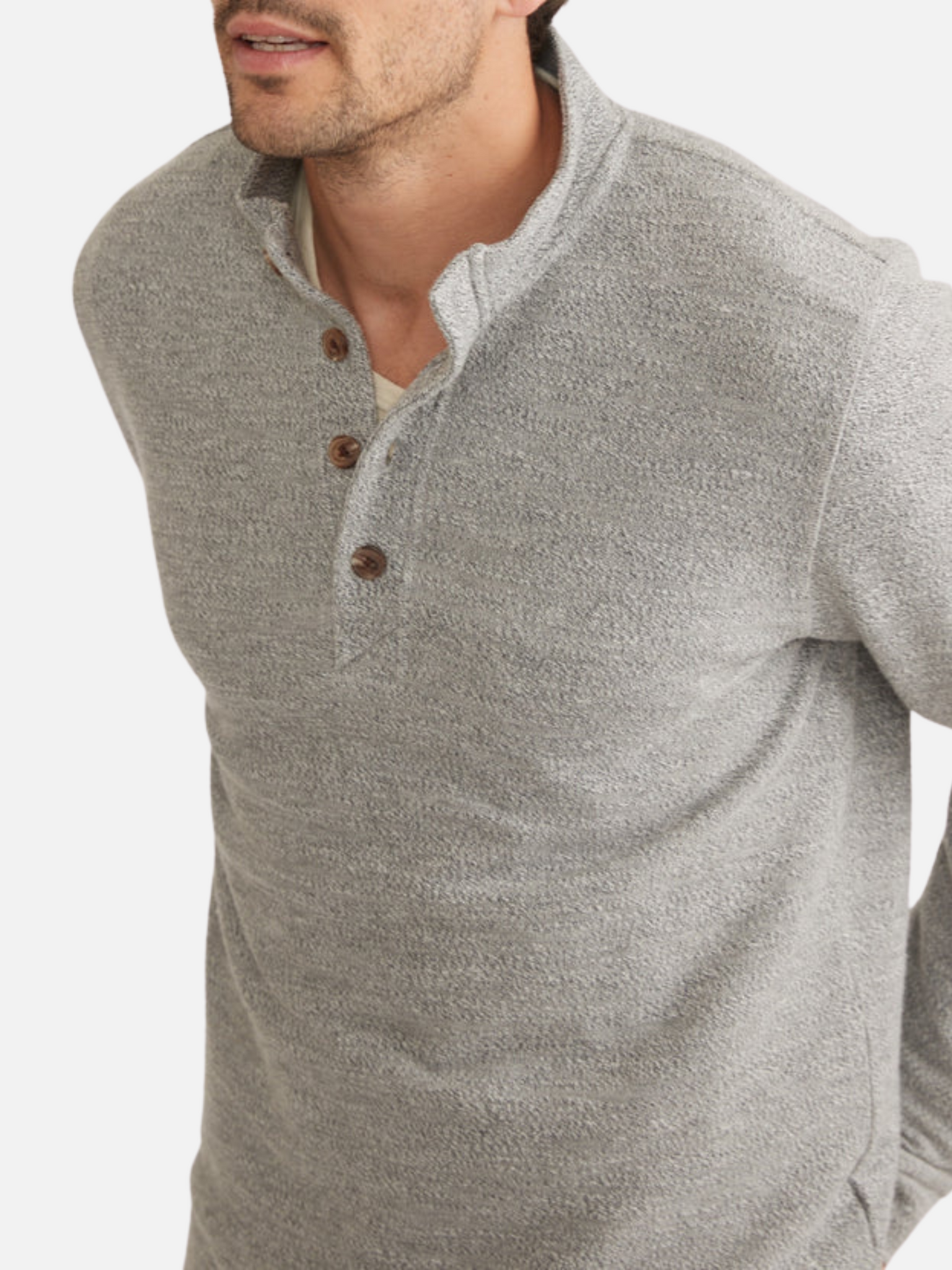 Marine Layer Clayton Textured Pullover Grey Gray Texture LS Long Sleeve Men’s Polo Top Athens GA Georgia Kempt Menswear Store Near Me