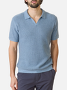 Marine Layer Conrad Sweater Polo SS Short Sleeve top for Men Blue Washed Indigo Johnny Collar Athens GA Georgia Kempt Menswear Store Near Me