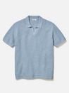 Marine Layer Conrad Sweater Polo SS Short Sleeve top for Men Blue Washed Indigo Johnny Collar Athens GA Georgia Kempt Menswear Store Near Me