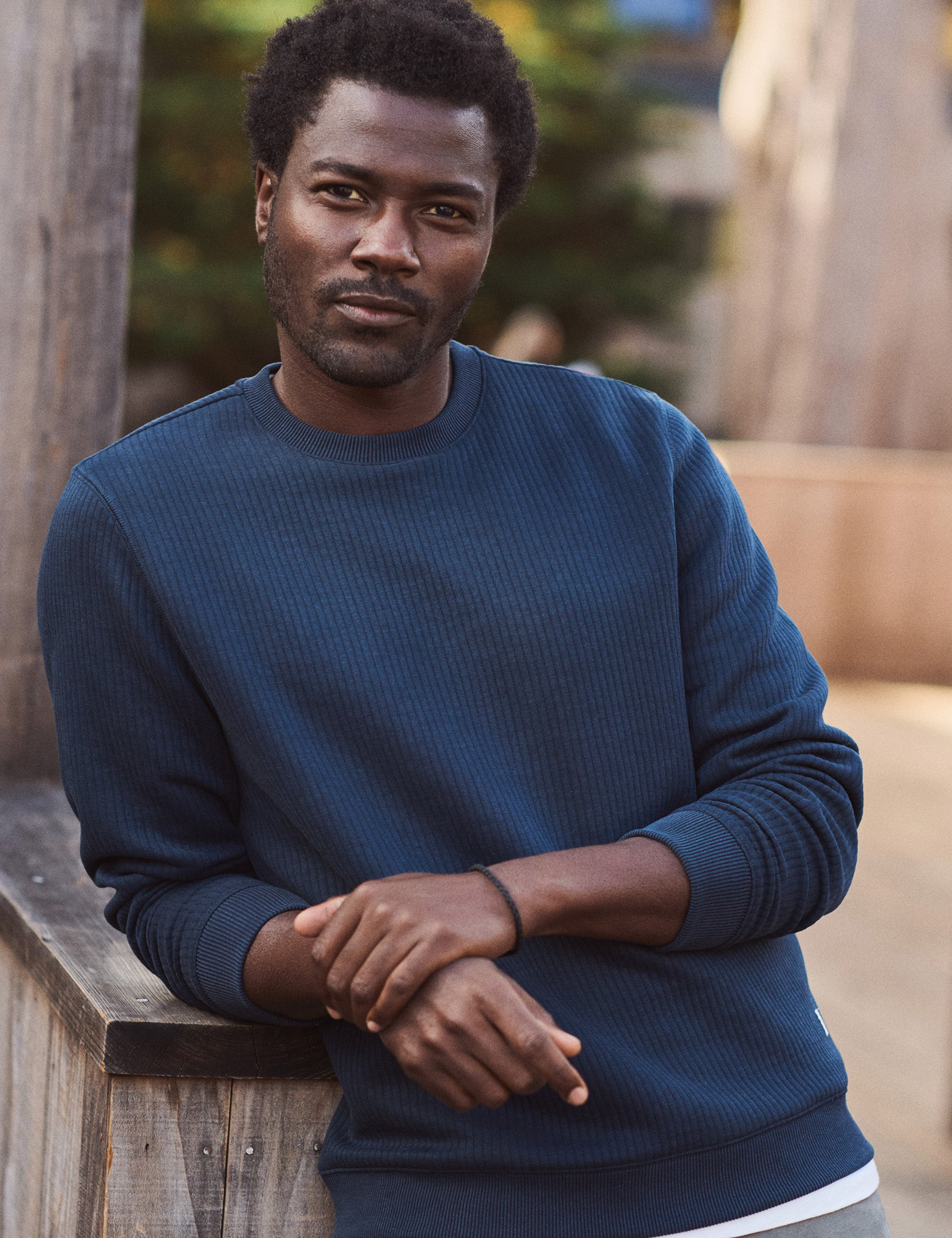 Marine Layer Corbet Quilted Crewneck Navy Blue Texture Layer Fall Winter Men’s Tops for Men Athens GA Georgia Kempt Menswear Store Near Me