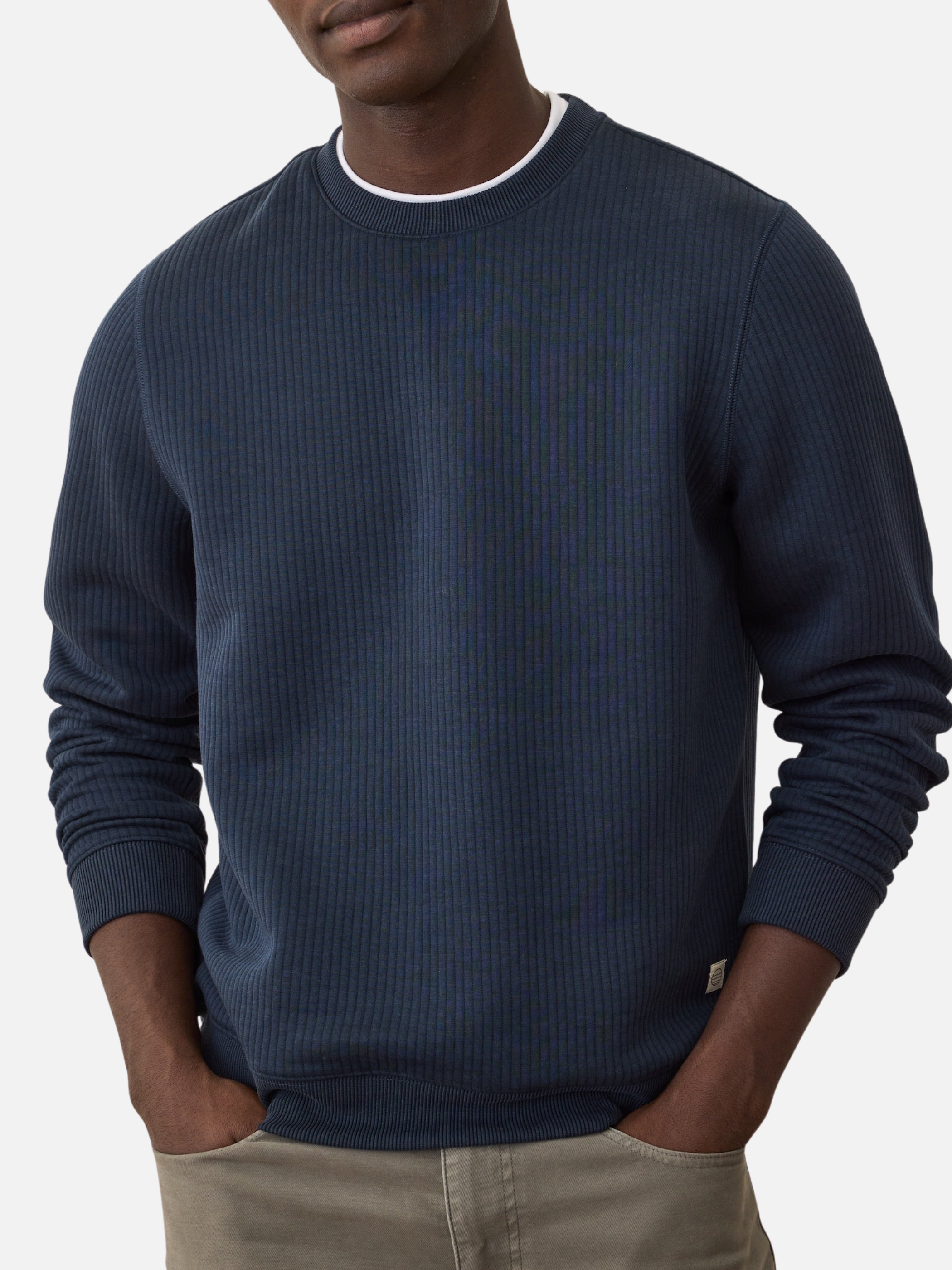 Marine Layer Corbet Quilted Crewneck Navy Blue Texture Layer Fall Winter Men’s Tops for Men Athens GA Georgia Kempt Menswear Store Near Me