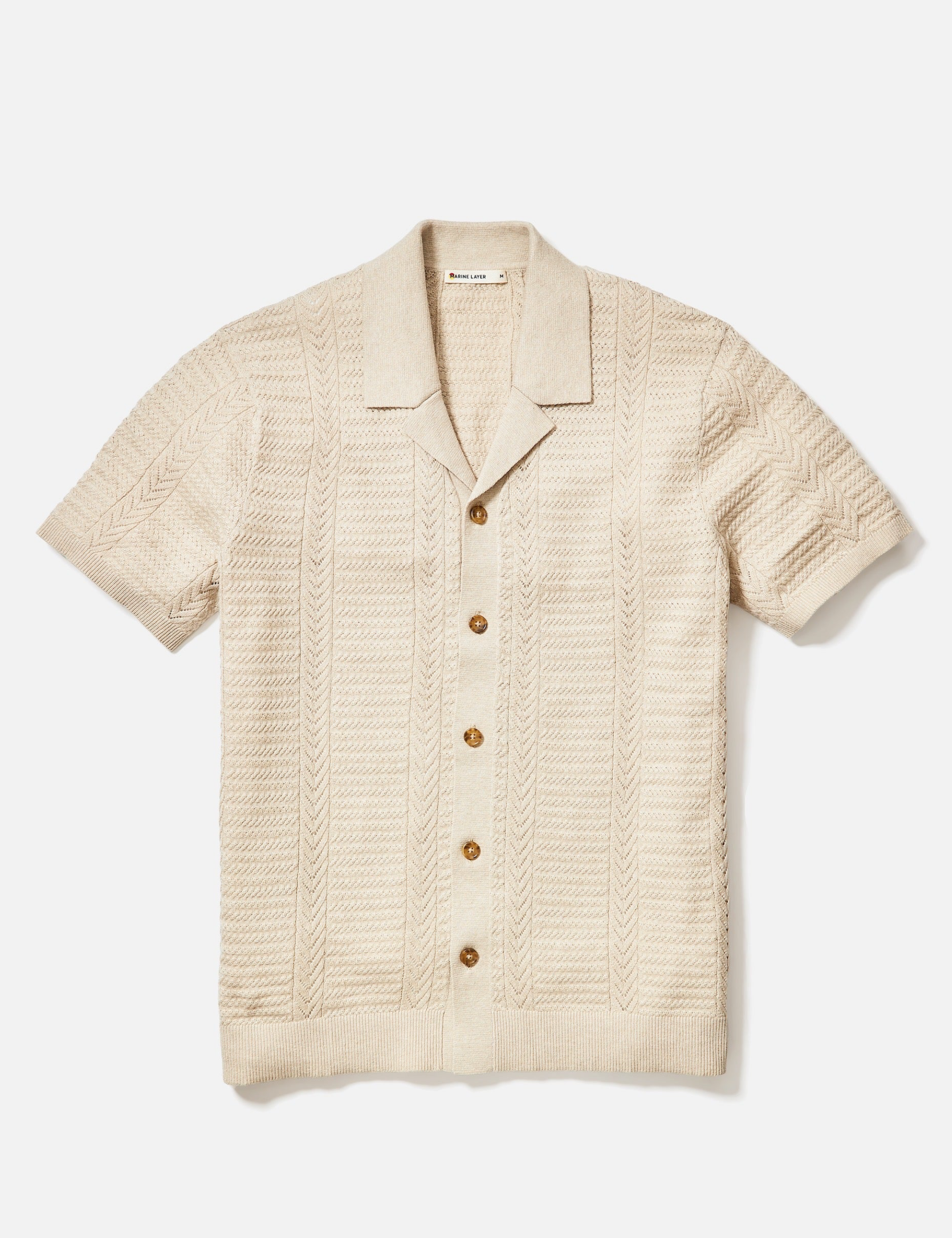 Marine Layer Jaden Sweater Resort Shirt Driftwood Men's Textured Knit Collared Button Up Shirt For Men Athens GA Georgia Kempt Menswear Store Near Me
