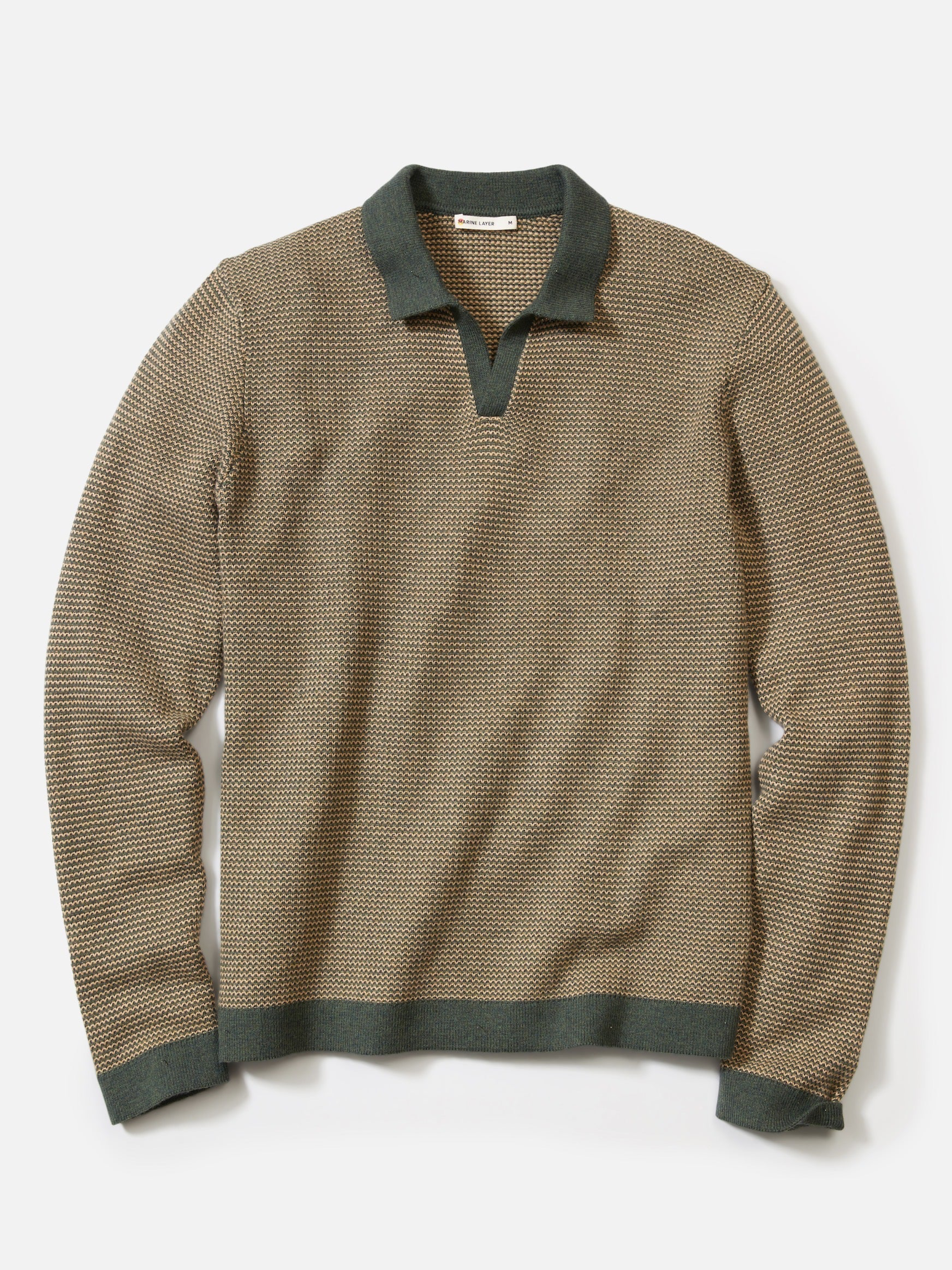 Marine Layer Liam Sweater Long Sleeve Polo Barbour Sable Green Brown Knit Knitted Men’s Top Tops for Men Fall Winter Johnny Collar 