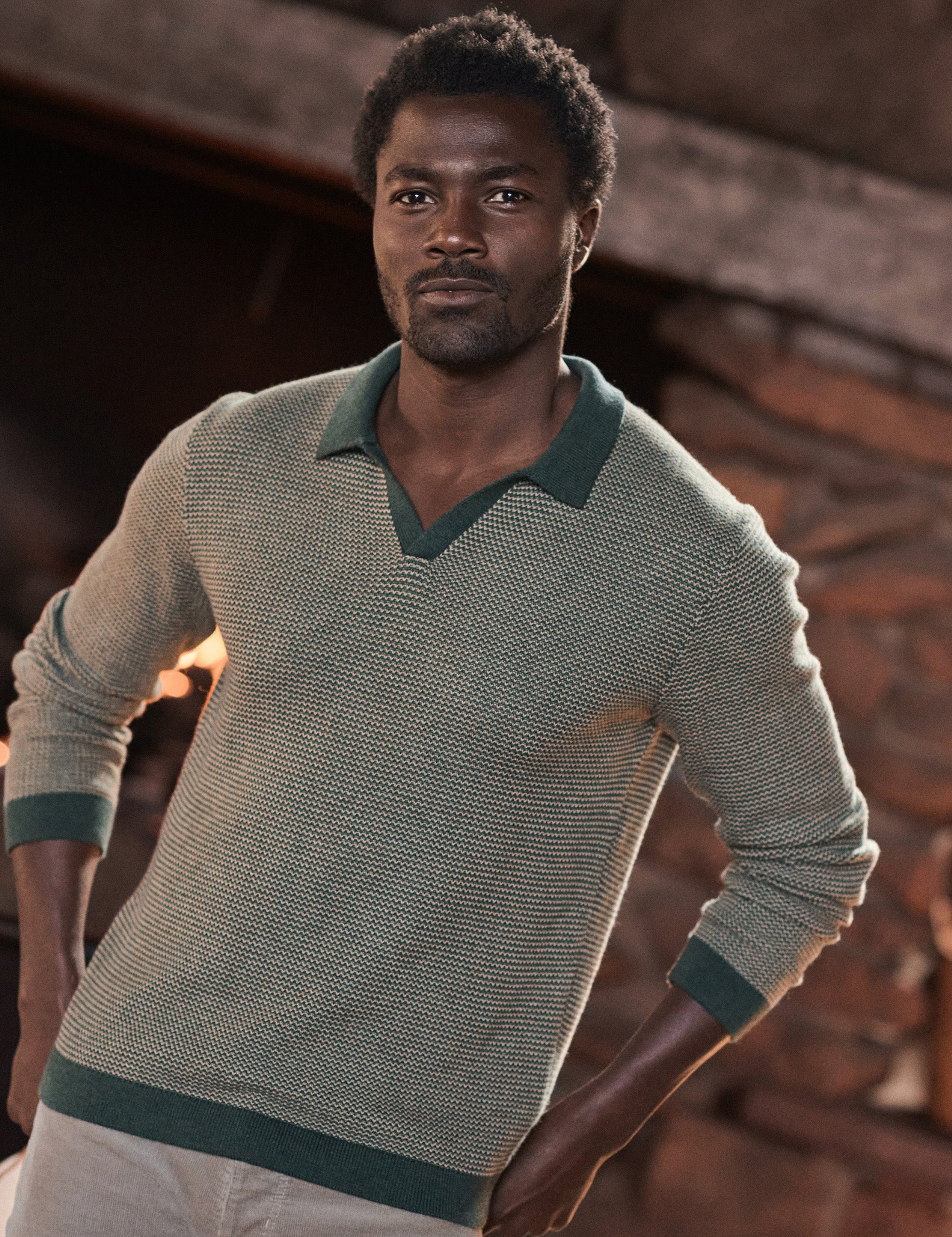 Marine Layer Liam Sweater Long Sleeve Polo Barbour Sable Green Brown Knit Knitted Men’s Top Tops for Men Fall Winter Johnny Collar 