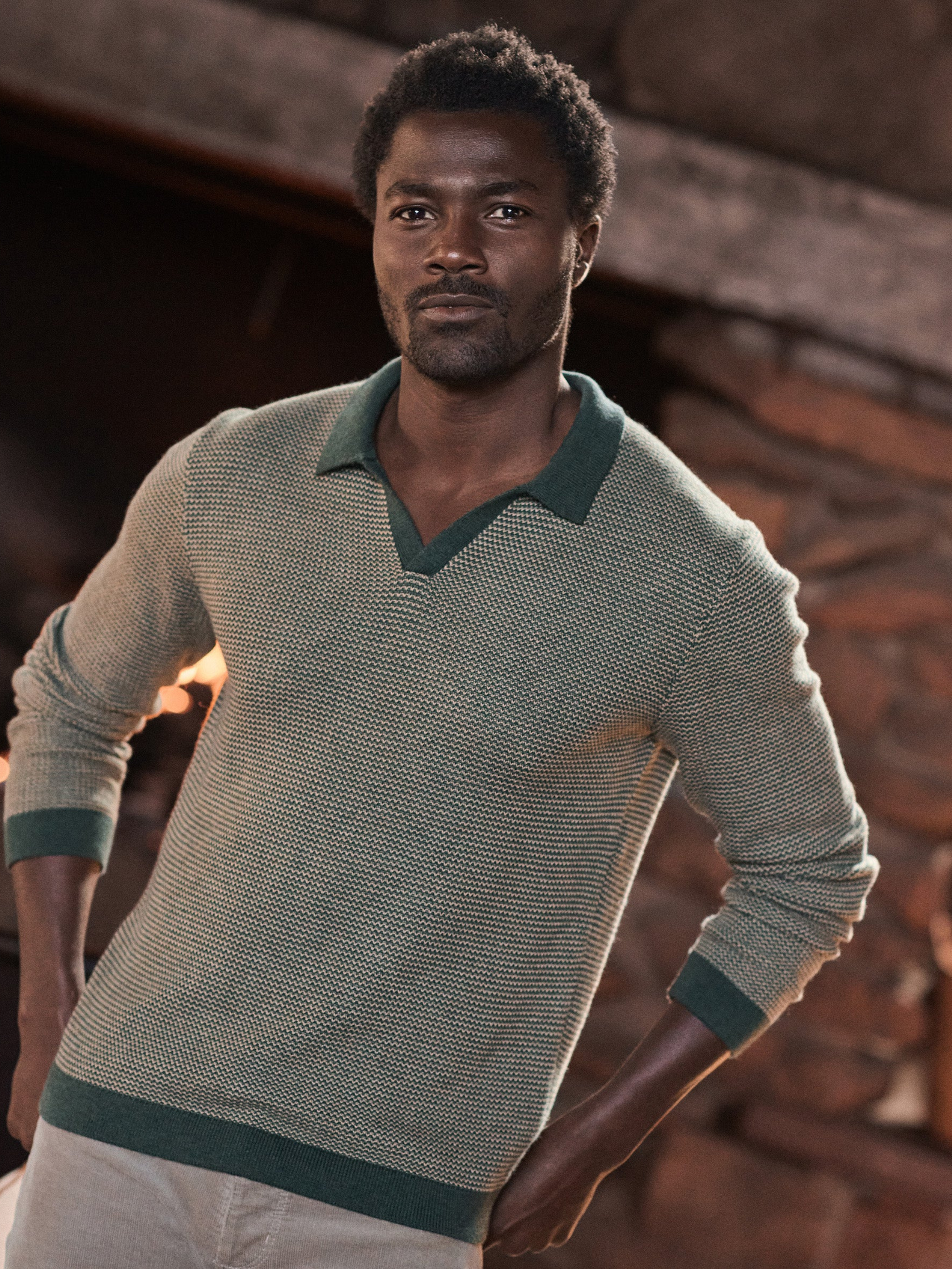 Marine Layer Liam Sweater Long Sleeve Polo Barbour Sable Green Brown Knit Knitted Men’s Top Tops for Men Fall Winter Johnny Collar 