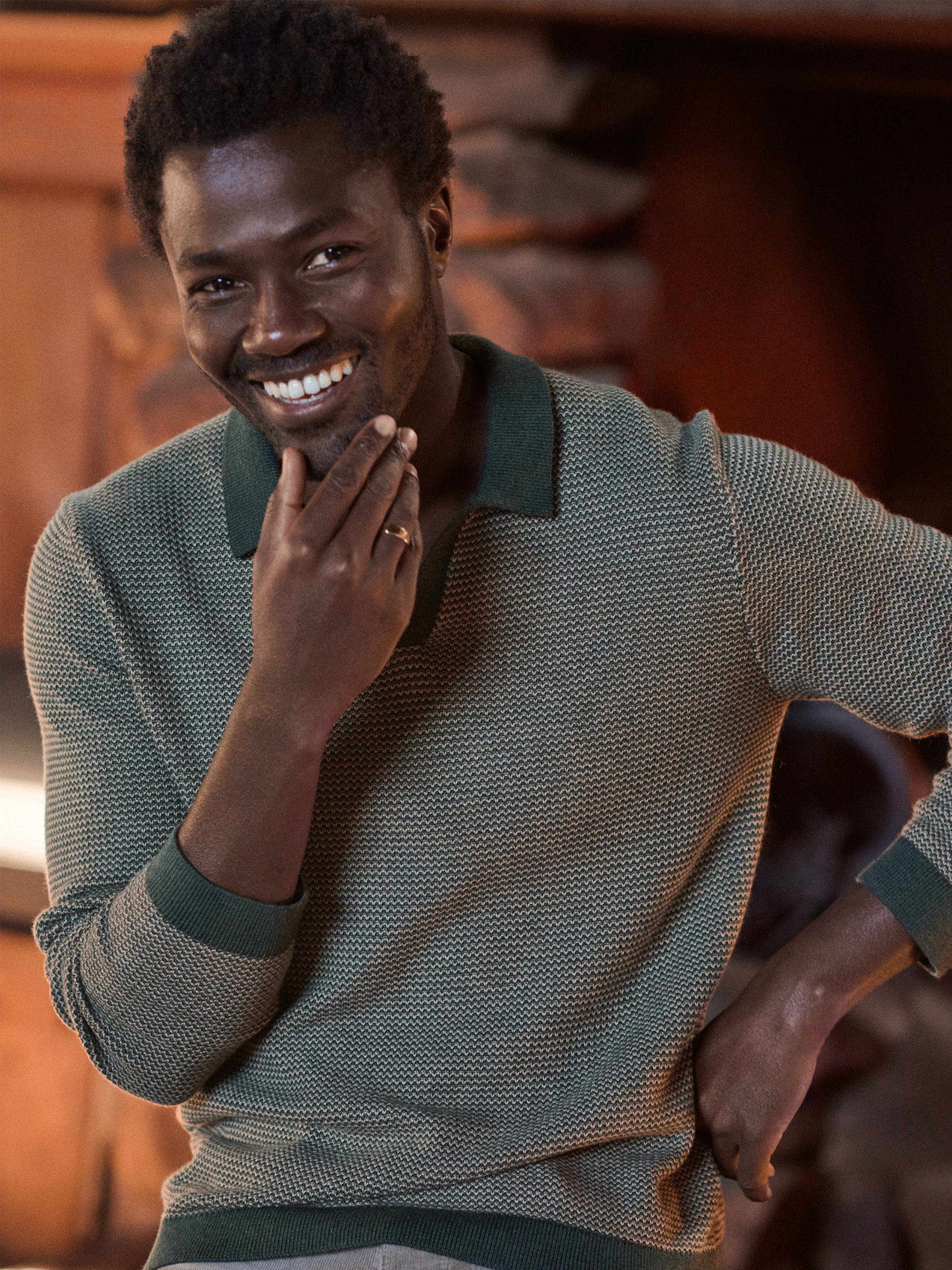 Marine Layer Liam Sweater Long Sleeve Polo Barbour Sable Green Brown Knit Knitted Men’s Top Tops for Men Fall Winter Johnny Collar 