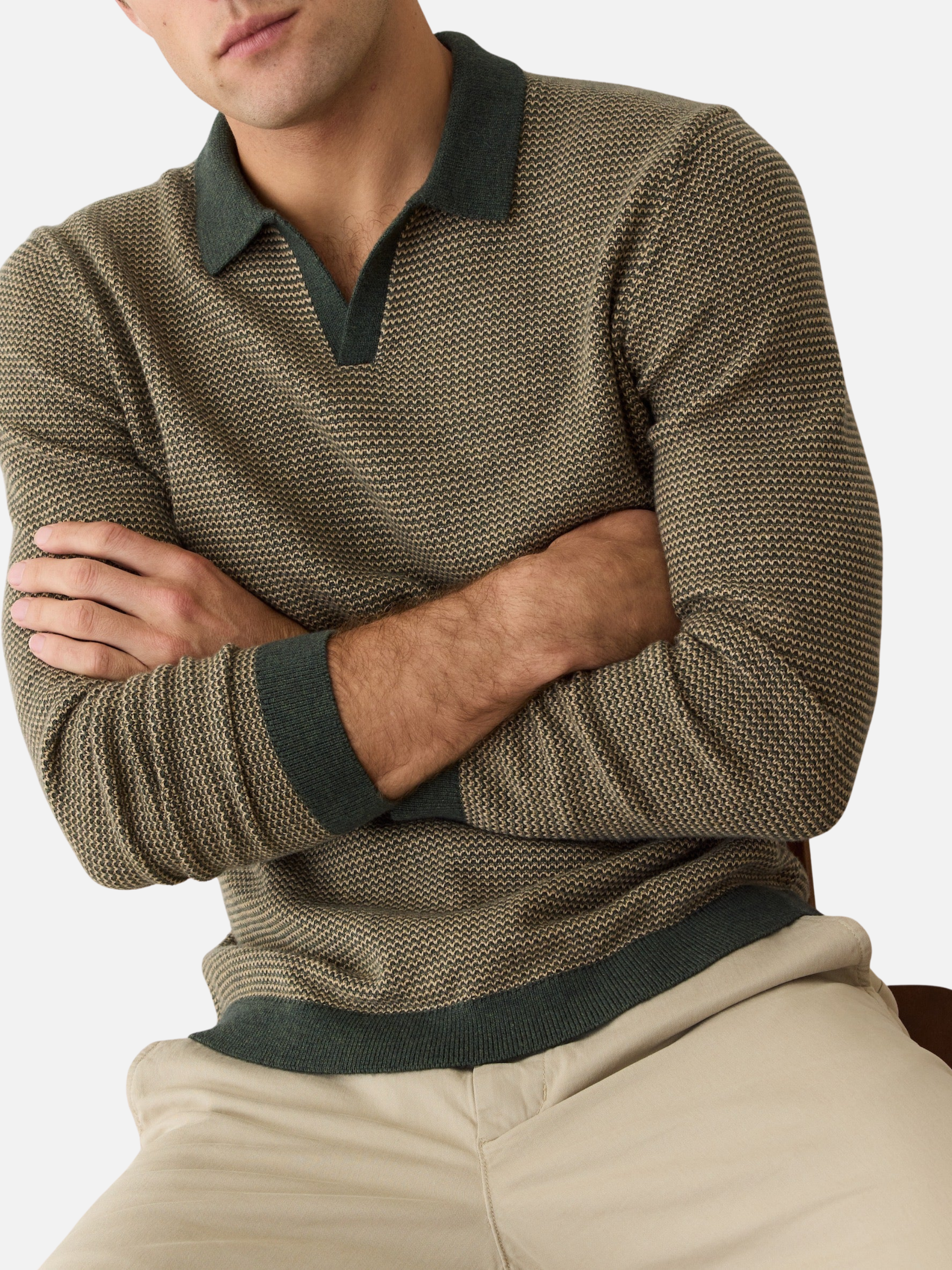 Marine Layer Liam Sweater Long Sleeve Polo Barbour Sable Green Brown Knit Knitted Men’s Top Tops for Men Fall Winter Johnny Collar 