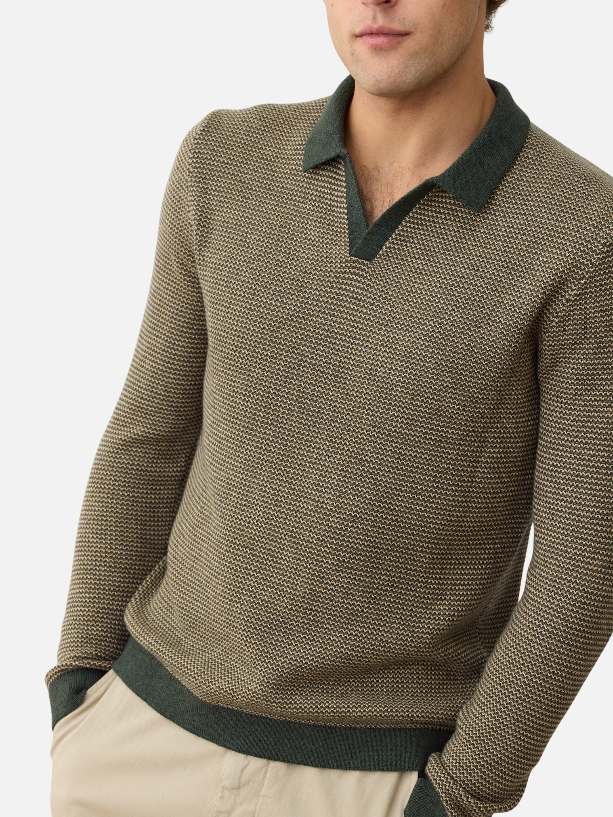 Marine Layer Liam Sweater Long Sleeve Polo Barbour Sable Green Brown Knit Knitted Men’s Top Tops for Men Fall Winter Johnny Collar 