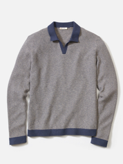 Marine Layer Liam Sweater Long Sleeve Polo Navy Driftwood Blue Knit Knitted Men’s Top Tops for Men Fall Winter Johnny Collar 