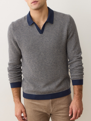 Marine Layer Liam Sweater Long Sleeve Polo Navy Driftwood Blue Knit Knitted Men’s Top Tops for Men Fall Winter Johnny Collar 