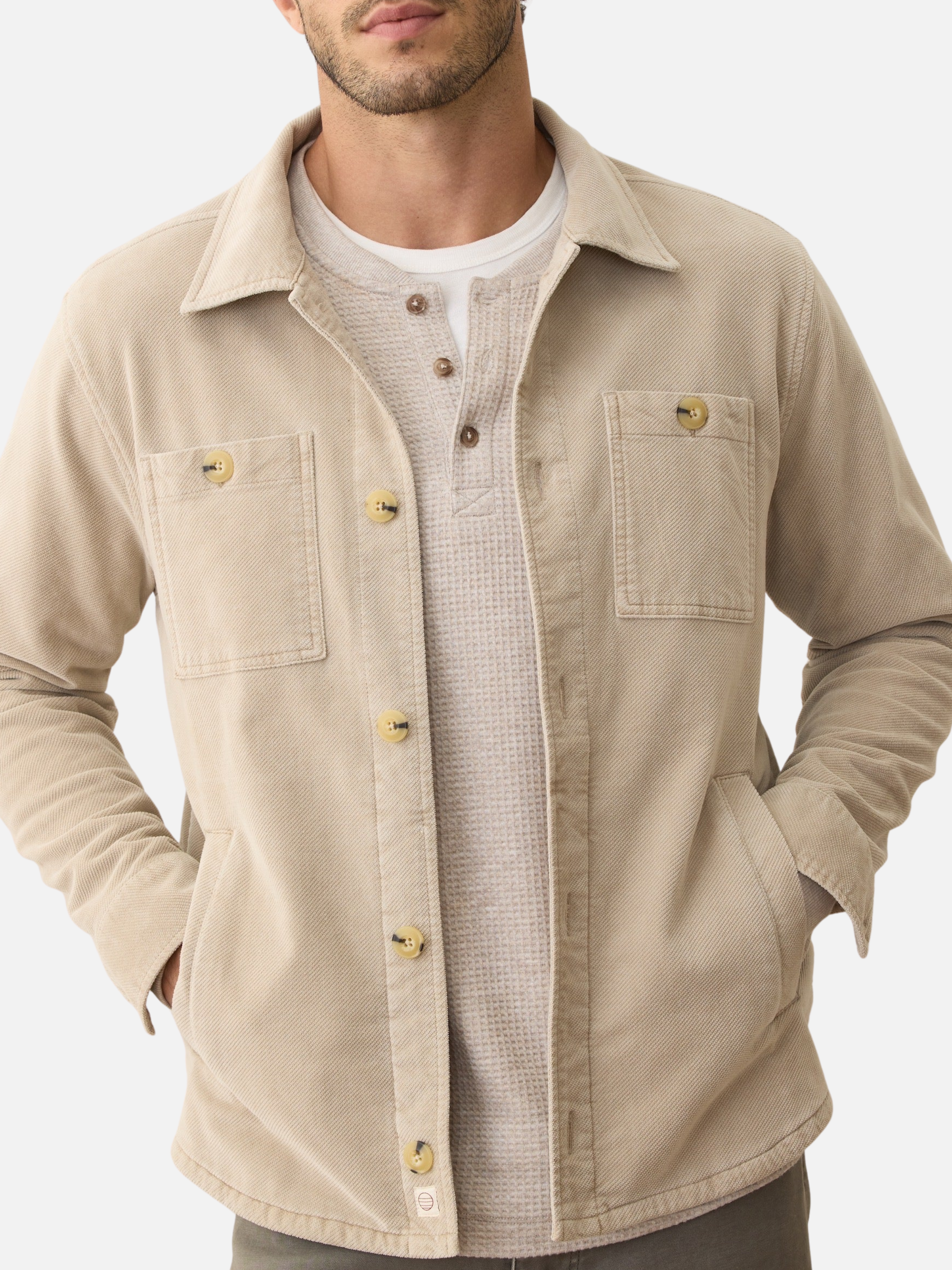 Marine Layer Max Moleskin Overshirt Taupe Cream LS Long Sleeve Collared Button Up Men’s Fall Winter Top Tops for Men Athens GA Georgia Kempt Menswear Store Near Me