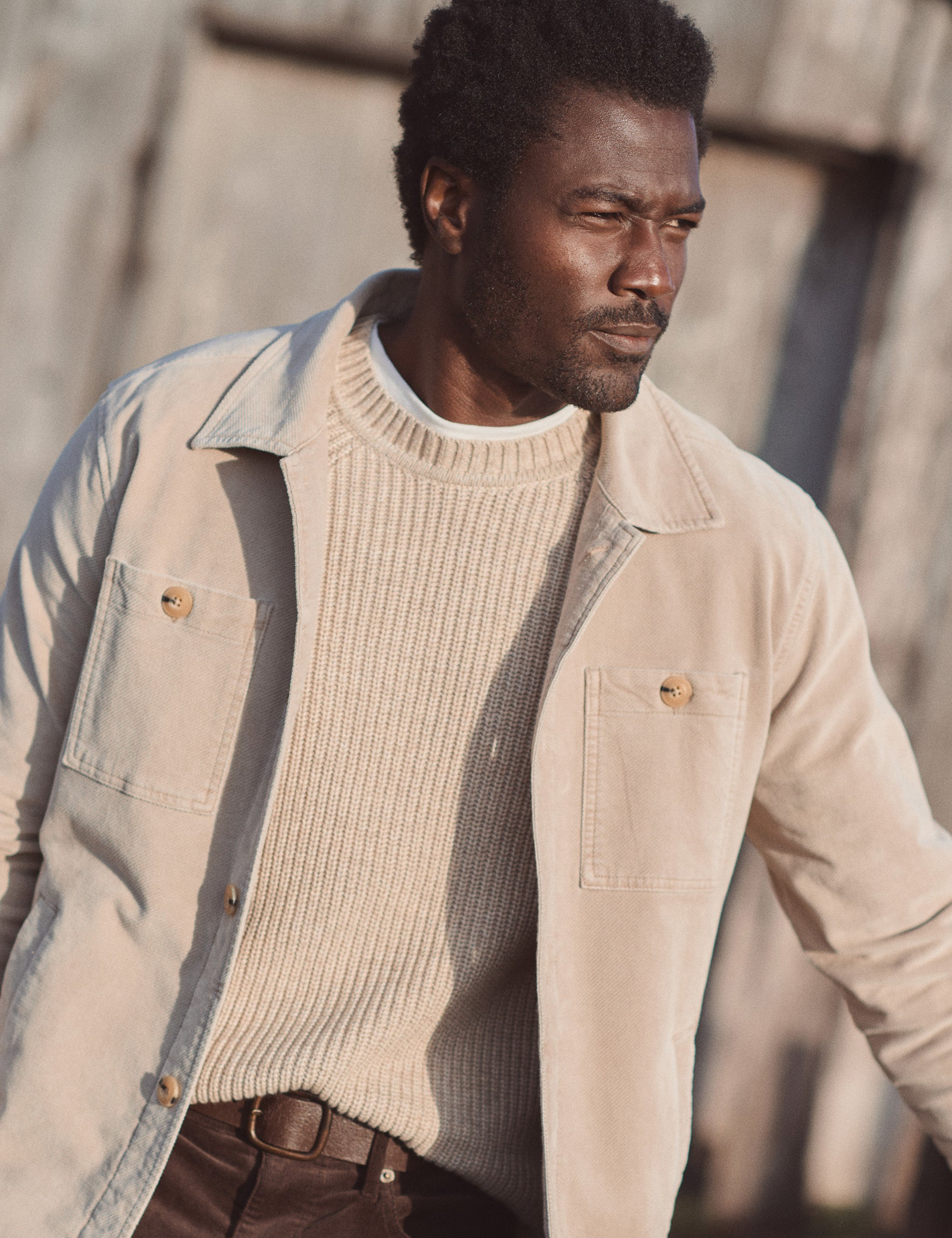 Marine Layer Max Moleskin Overshirt Taupe Cream LS Long Sleeve Collared Button Up Men’s Fall Winter Top Tops for Men Athens GA Georgia Kempt Menswear Store Near Me