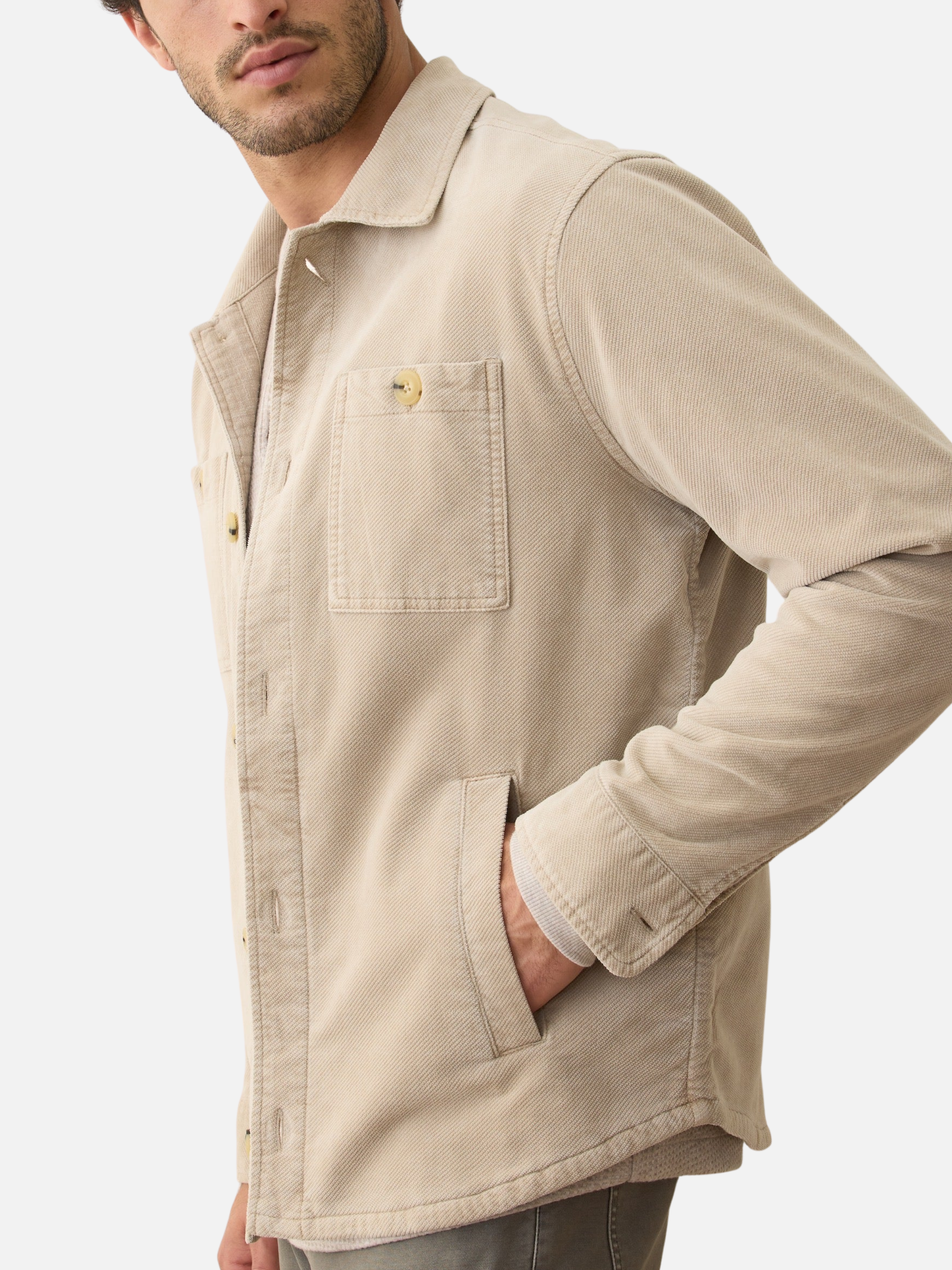 Marine Layer Max Moleskin Overshirt Taupe Cream LS Long Sleeve Collared Button Up Men’s Fall Winter Top Tops for Men Athens GA Georgia Kempt Menswear Store Near Me