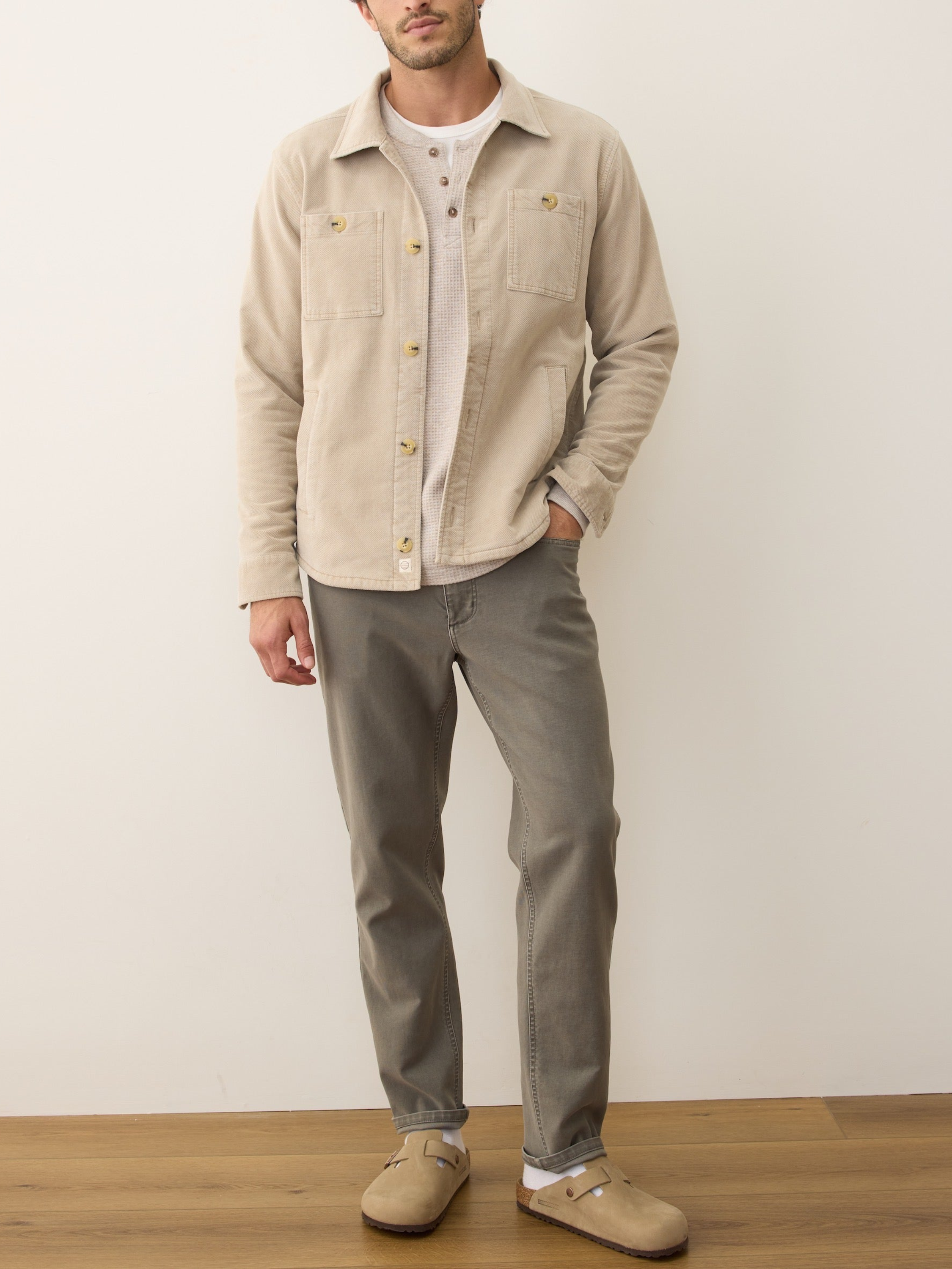 Marine Layer Max Moleskin Overshirt Taupe Cream LS Long Sleeve Collared Button Up Men’s Fall Winter Top Tops for Men Athens GA Georgia Kempt Menswear Store Near Me
