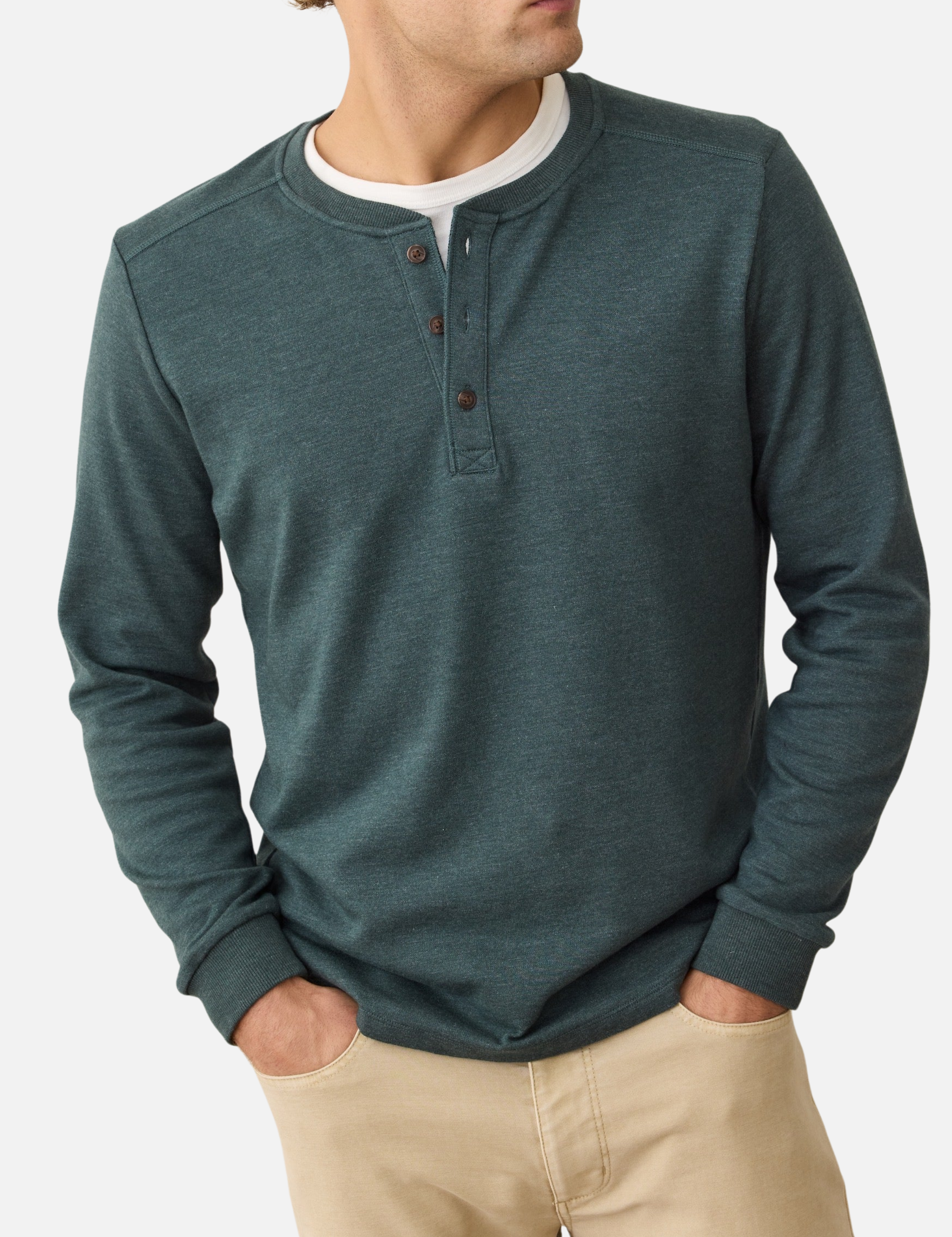 Marine Layer Pacifica Stretch Soft Henley LS Long Sleeve Shirt Top Green Gables Blue Men’s Fall Winter Tops for Men Athens GA Georgia Kempt Menswear Store Near Me