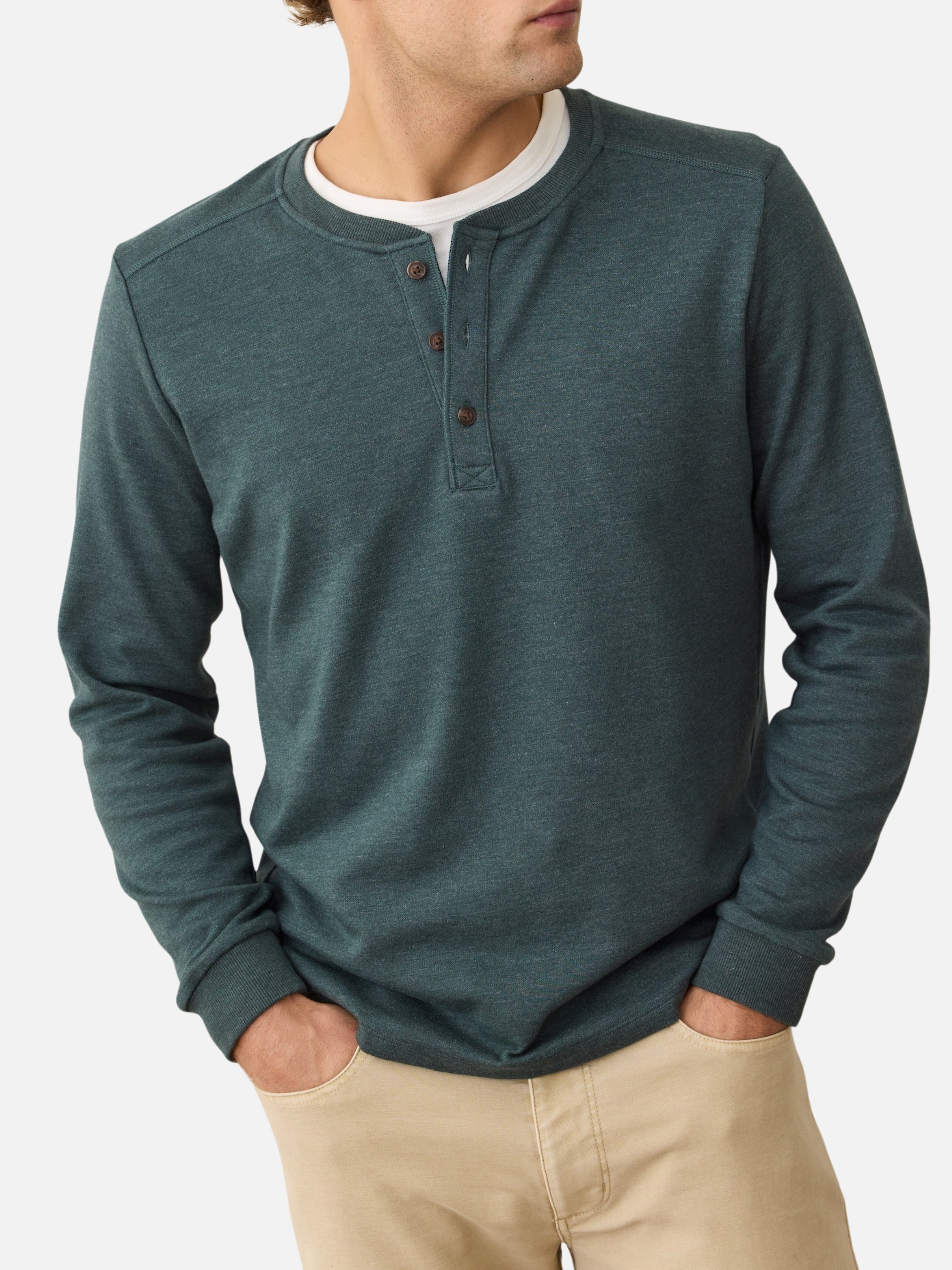 Marine Layer Pacifica Stretch Soft Henley LS Long Sleeve Shirt Top Green Gables Blue Men’s Fall Winter Tops for Men Athens GA Georgia Kempt Menswear Store Near Me