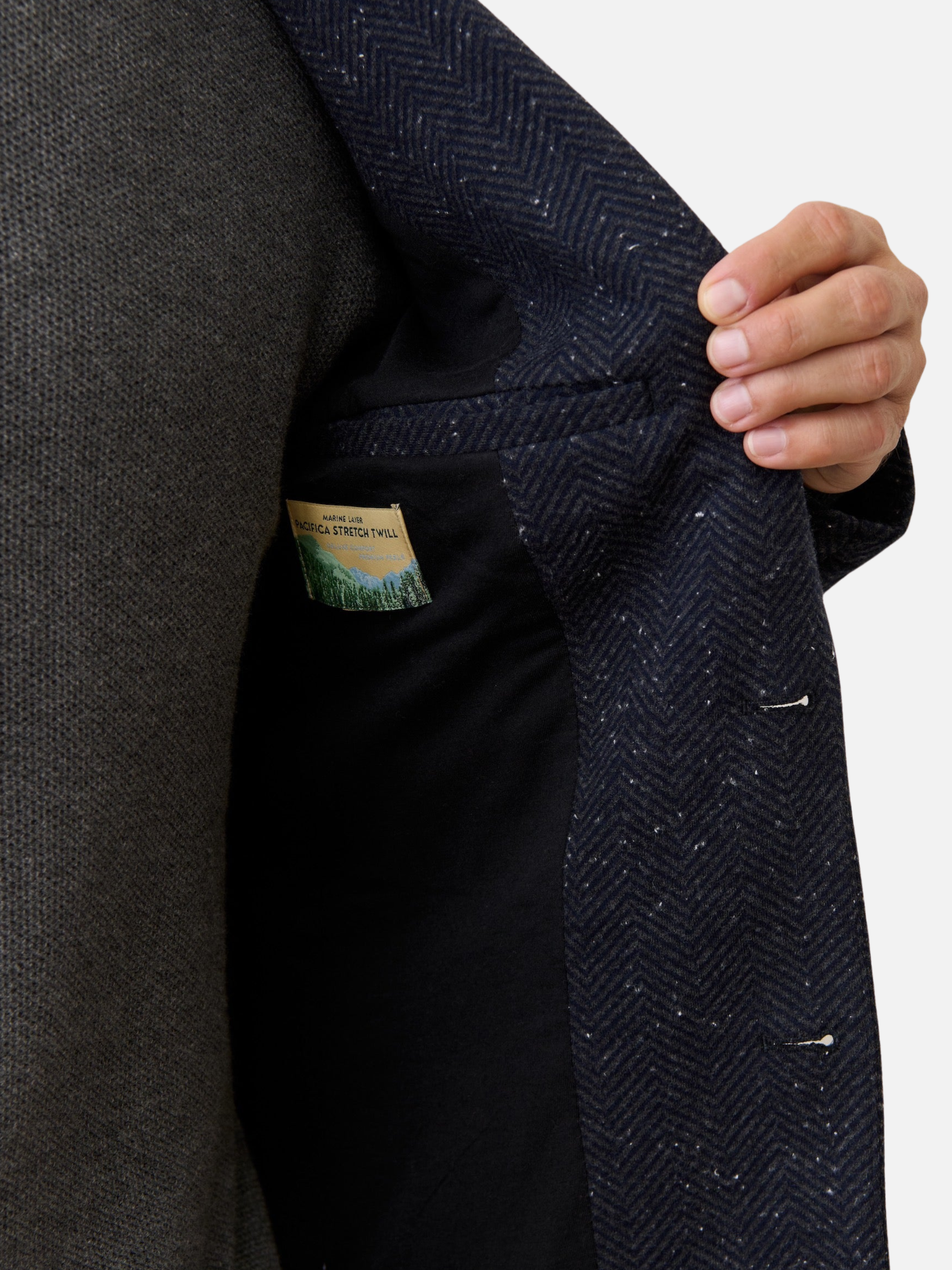 Marine Layer Pacifica Stretch Twill Blazer Unconstructed Navy Herringbone Fall Winter Men’s Tops for Men Athens GA Georgia Kempt Menswear Store Near Me