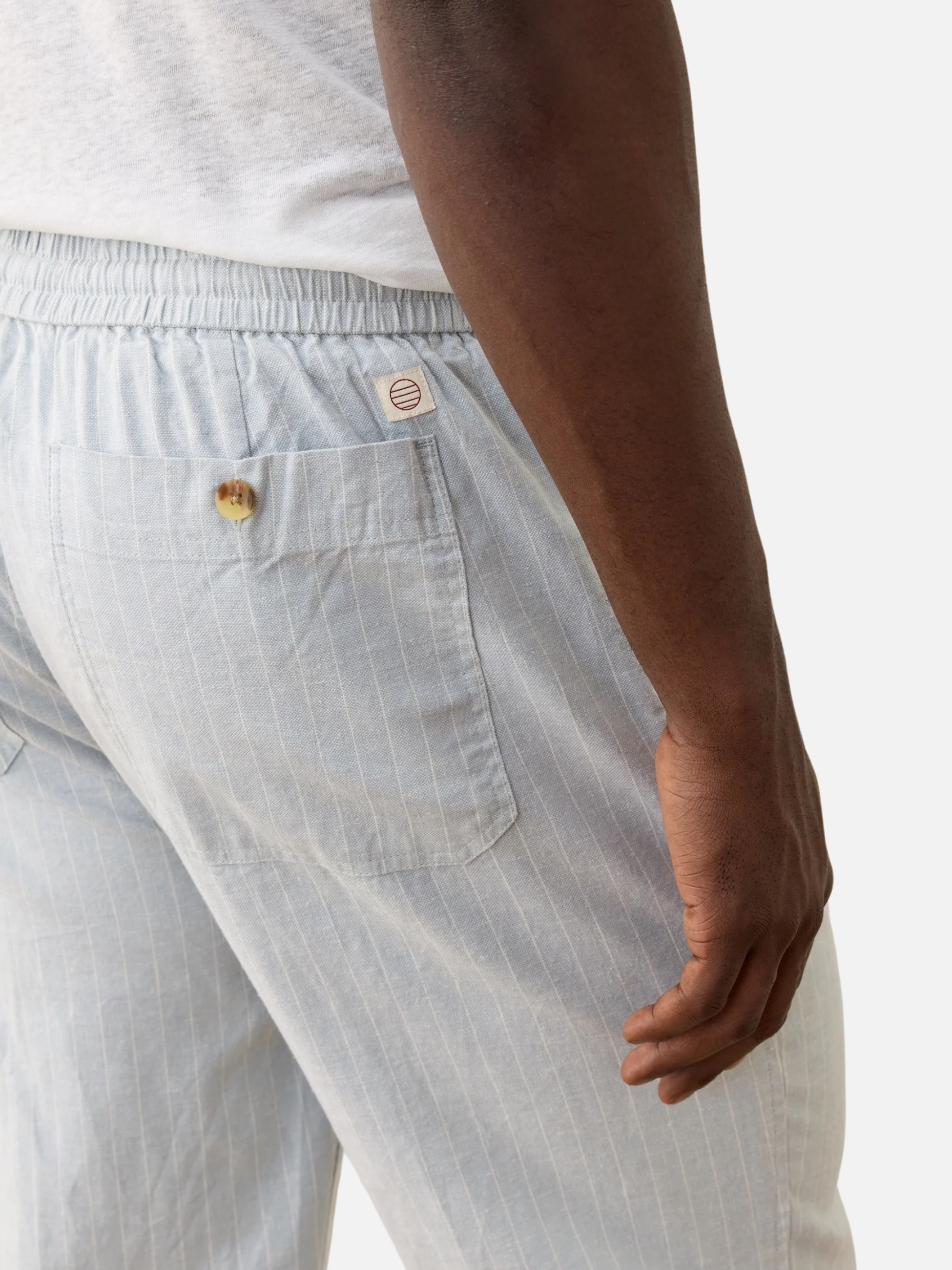Marine Layers Saturday Hemp Beach Pant Grey Mist Blue Stripe Men's Pant Bottoms For Men Spring Summer Athens GA Georgia Kempt Menswear Store Near Me