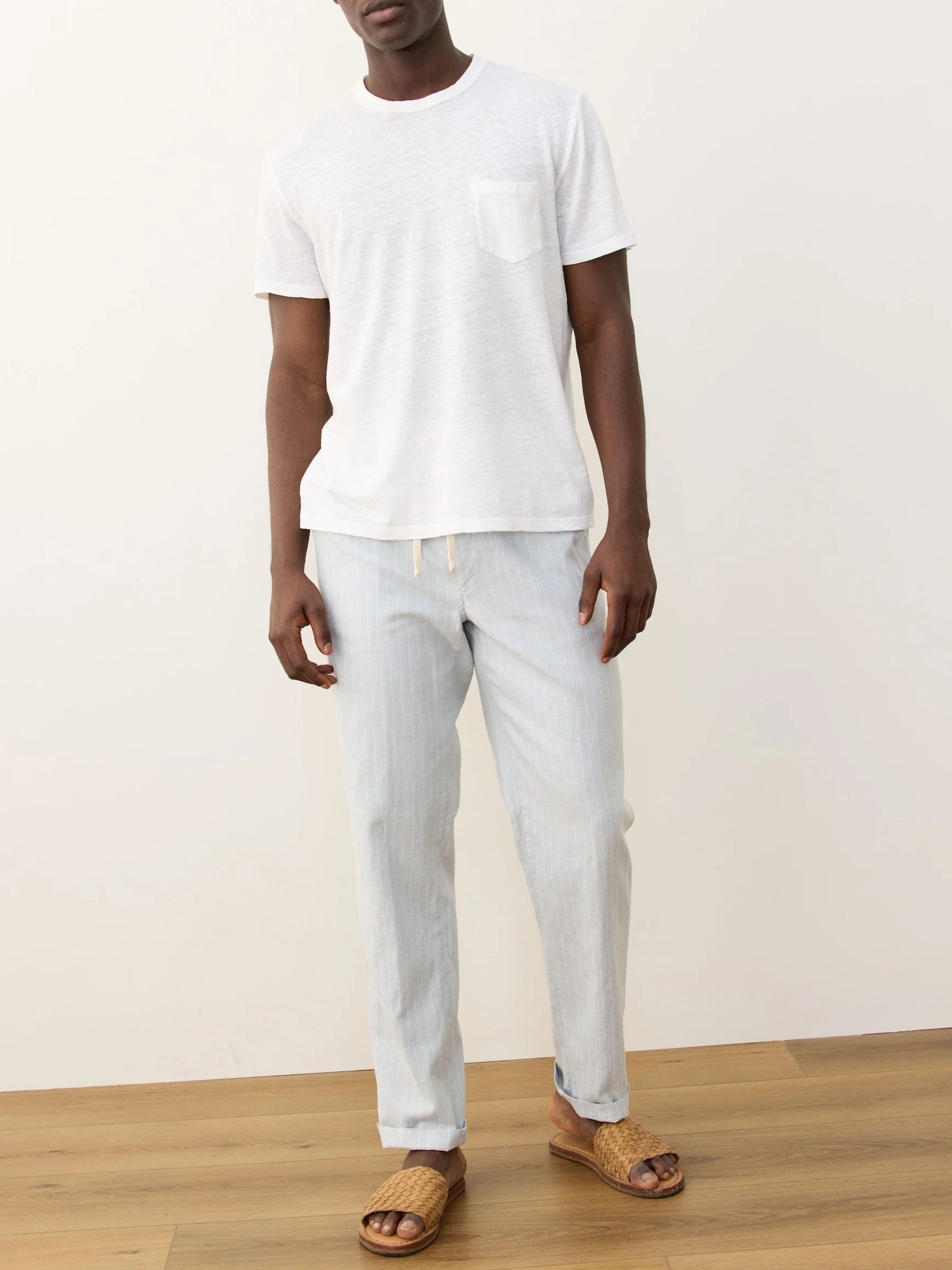 Marine Layers Saturday Hemp Beach Pant Grey Mist Blue Stripe Men's Pant Bottoms For Men Spring Summer Athens GA Georgia Kempt Menswear Store Near Me