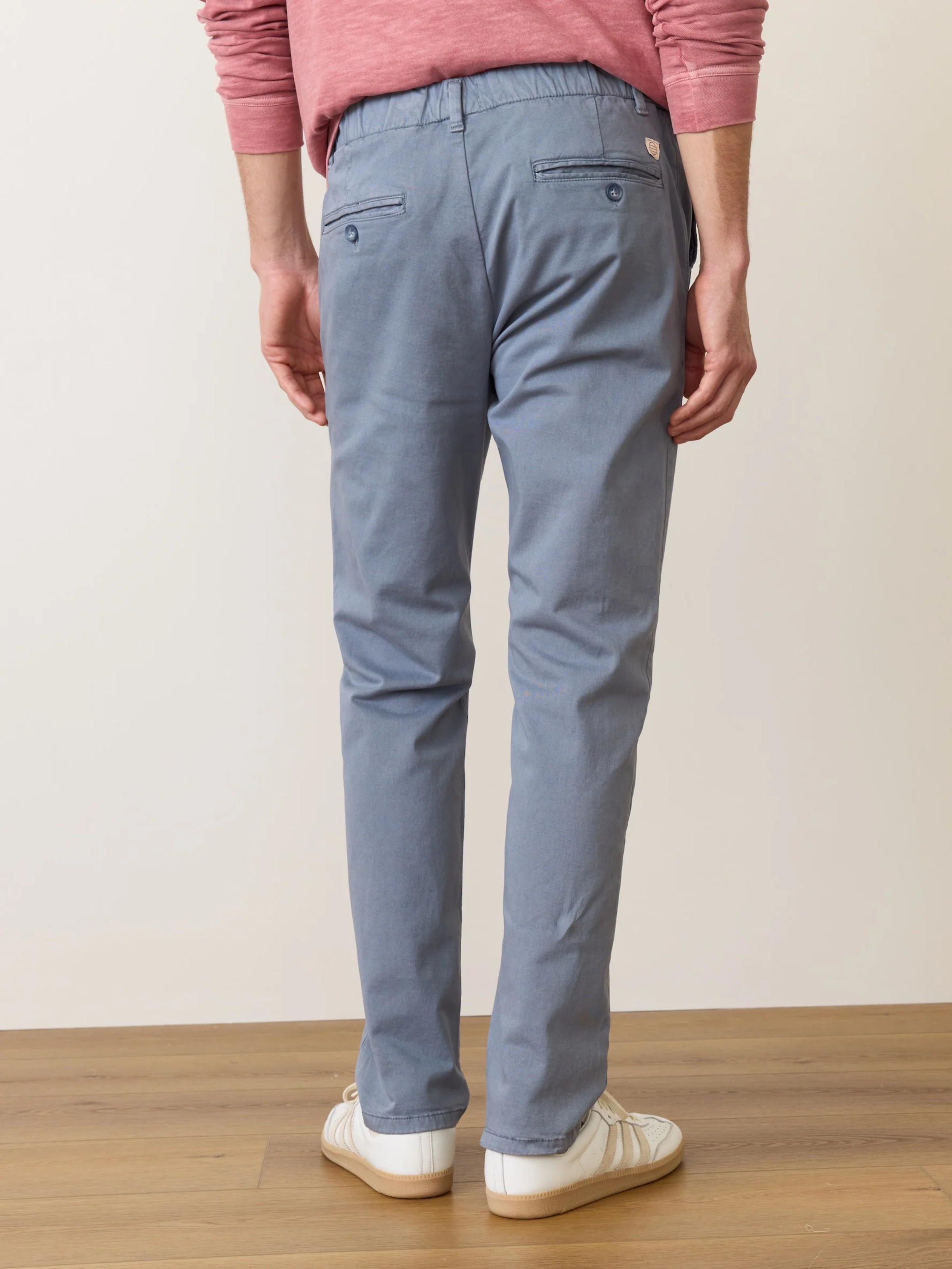 Marine Layer Slim Straight Pant Men’s Bottoms Saturday Cotton Twill Blend Chino China Blue Gray Grey Elastic Waist Casual for Men Athens GA Georgia Kempt Menswear Store Near Me