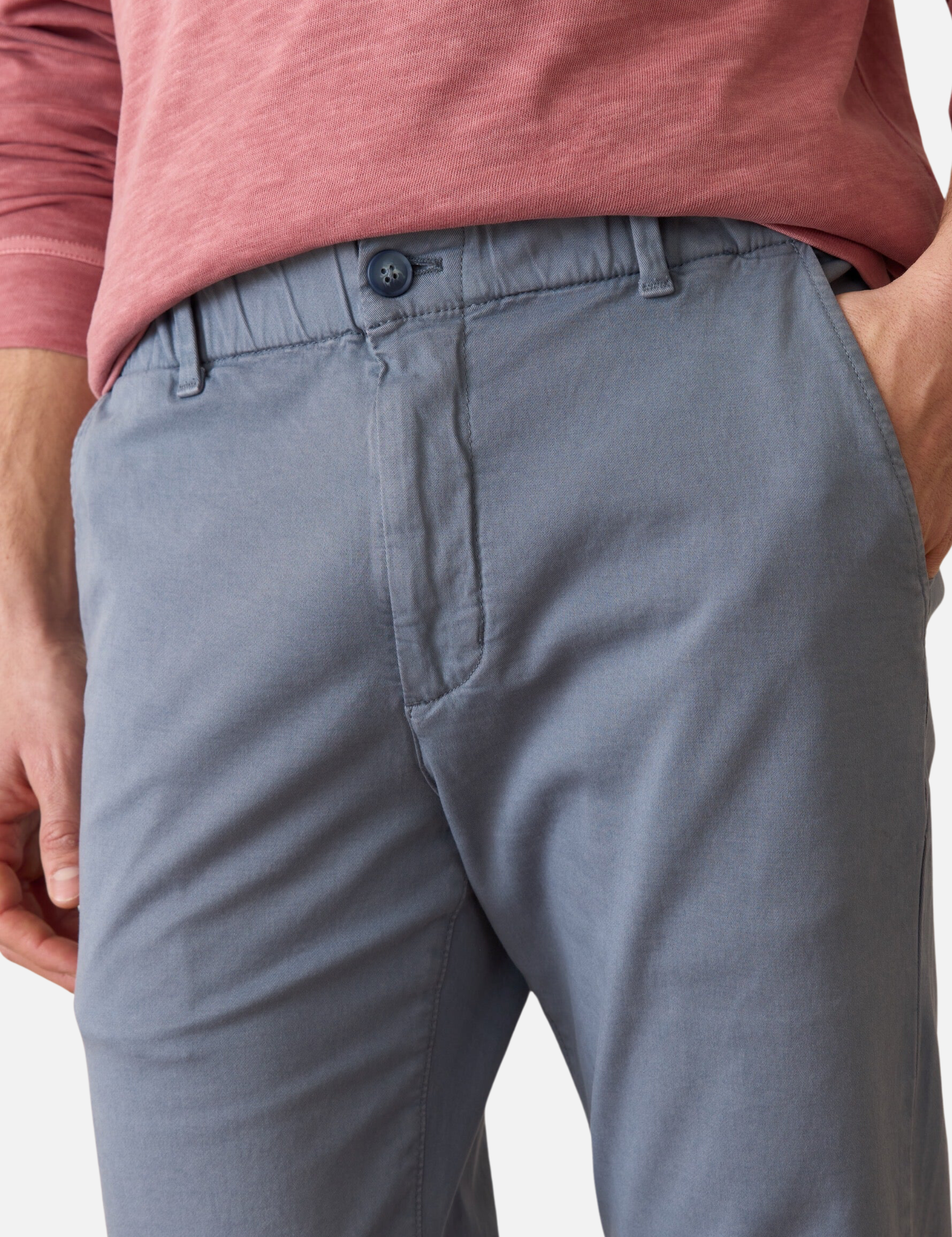 Marine Layer Slim Straight Pant Men’s Bottoms Saturday Cotton Twill Blend Chino China Blue Gray Grey Elastic Waist Casual for Men Athens GA Georgia Kempt Menswear Store Near Me