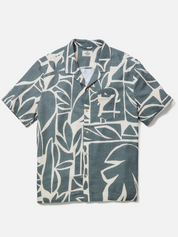 Marine Layer Stretch Selvage Resort SS Short Sleeve Men’s Shirt Shirts Top Tops for Men Summer Olive Green Abstract Palm Print Athens GA Georgia Kempt Menswear Store Near Me