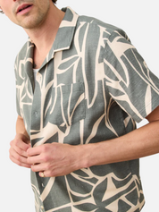 Marine Layer Stretch Selvage Resort SS Short Sleeve Men’s Shirt Shirts Top Tops for Men Summer Olive Green Abstract Palm Print Athens GA Georgia Kempt Menswear Store Near Me