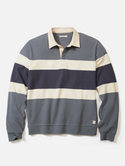 Marine Layer Sueded Rugby Polo Men’s Tops for Men Long Sleeve LS Collared Shirt Stormy Weather Colorblock Stripe Blue Gray Athens GA Georgia Kempt Menswear Store Near Me