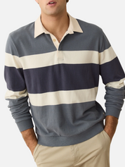 Marine Layer Sueded Rugby Polo Men’s Tops for Men Long Sleeve LS Collared Shirt Stormy Weather Colorblock Stripe Blue Gray Athens GA Georgia Kempt Menswear Store Near Me