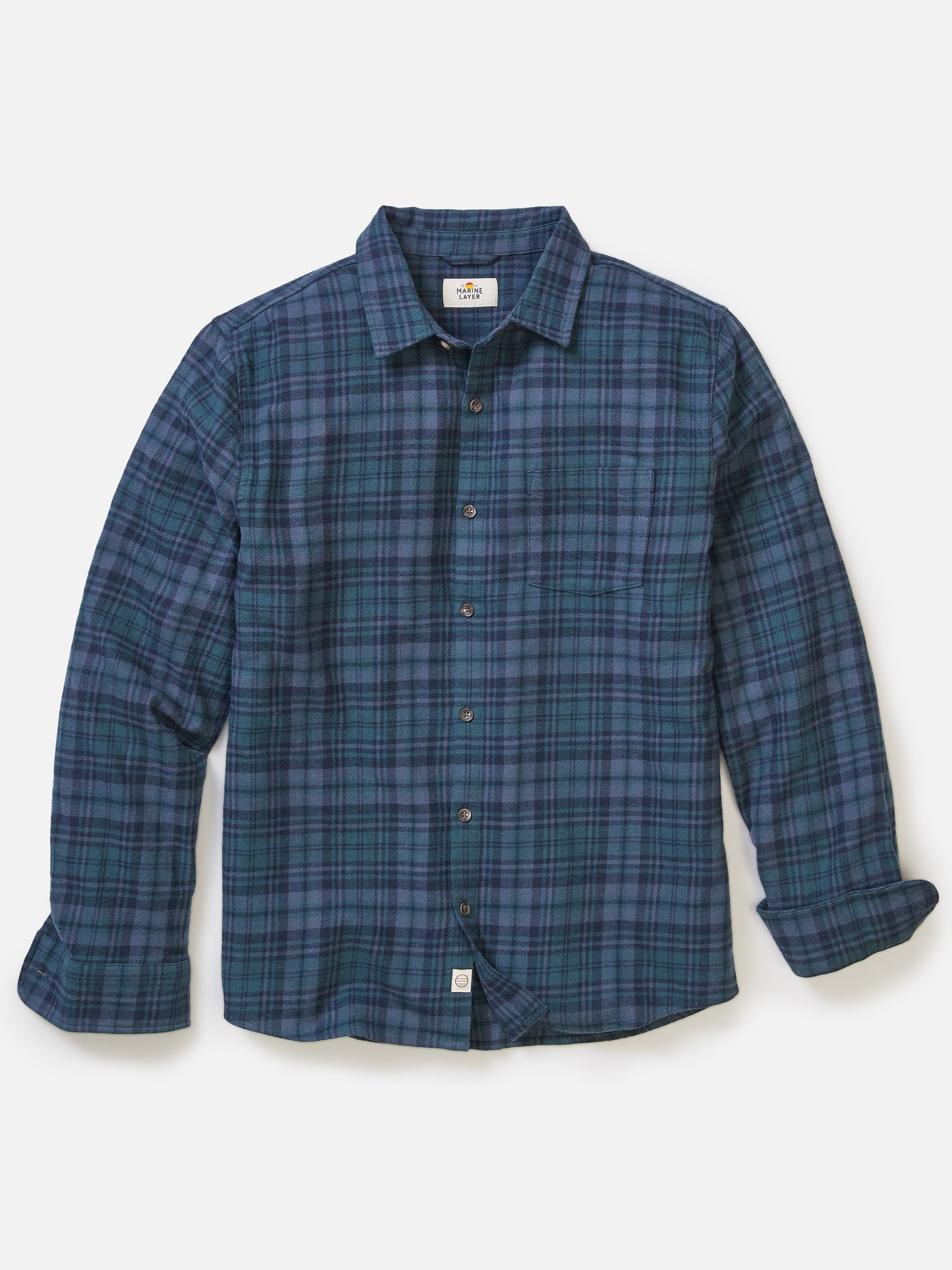 Marine Layer Tahoe Flannel Shirt Soft Long Sleeve Collared Button Up Pattern Fall Winter Men’s LS Tops for Men Green Navy Plaid Athens GA Georgia Kempt Menswear Store Near Me