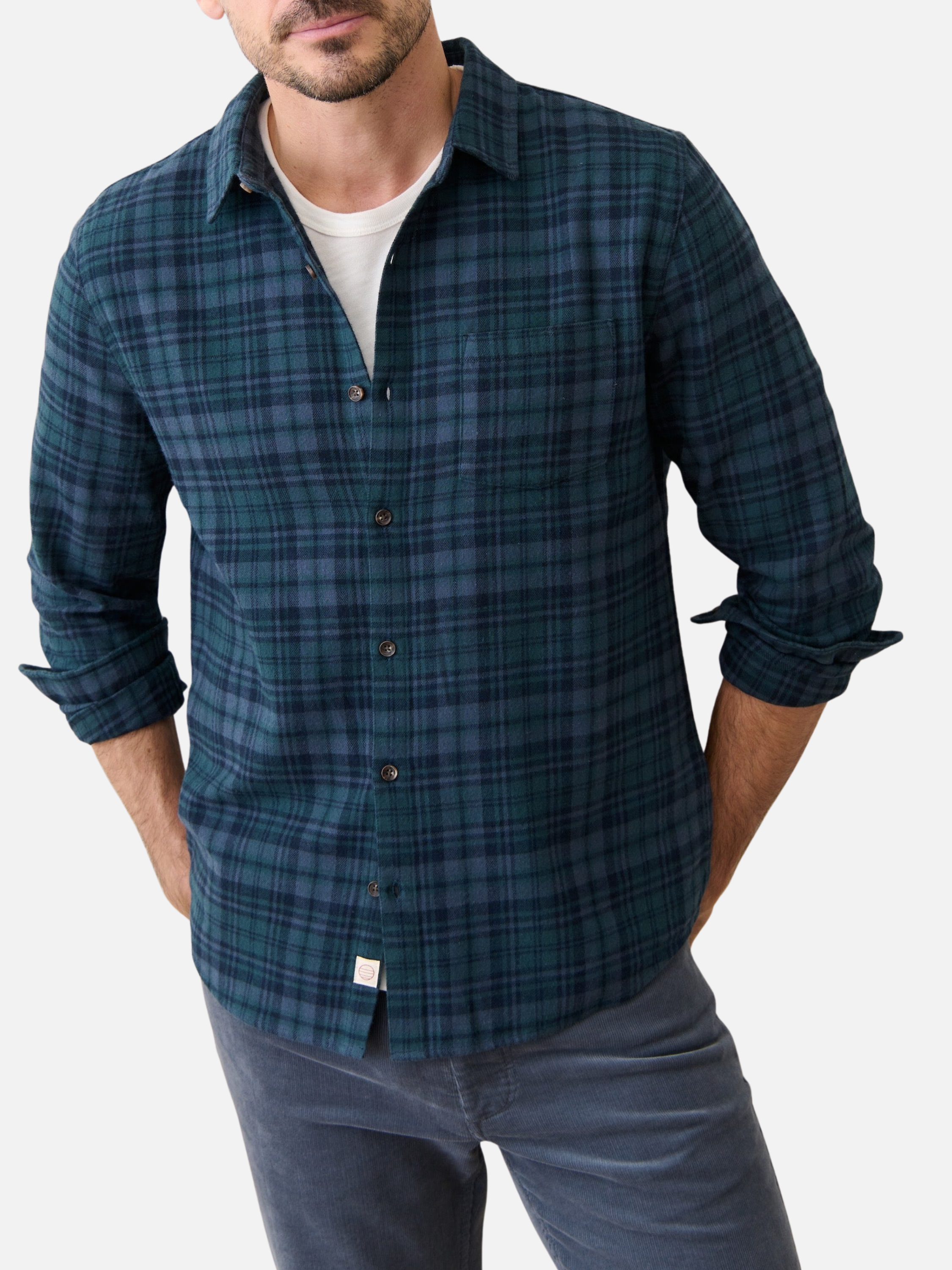 Marine Layer Tahoe Flannel Shirt Soft Long Sleeve Collared Button Up Pattern Fall Winter Men’s LS Tops for Men Green Navy Plaid Athens GA Georgia Kempt Menswear Store Near Me