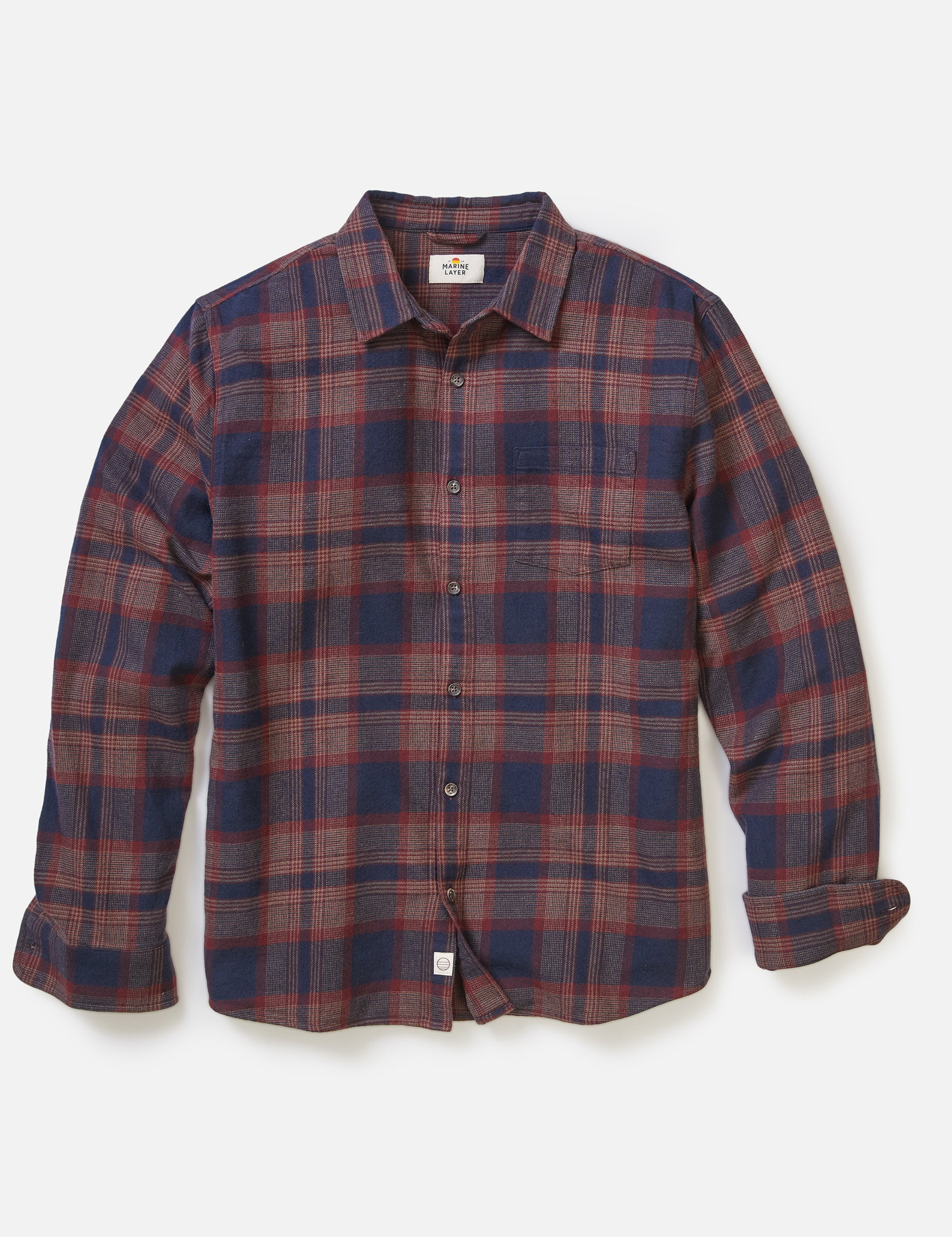 Marine Layer Tahoe Flannel Shirt Soft Long Sleeve Collared Button Up Pattern Fall Winter Men’s LS Tops for Men Nay Burgundy Plaid Athens GA Georgia Kempt Menswear Store Near Me