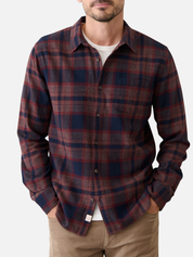Marine Layer Tahoe Flannel Shirt Soft Long Sleeve Collared Button Up Pattern Fall Winter Men’s LS Tops for Men Nay Burgundy Plaid Athens GA Georgia Kempt Menswear Store Near Me