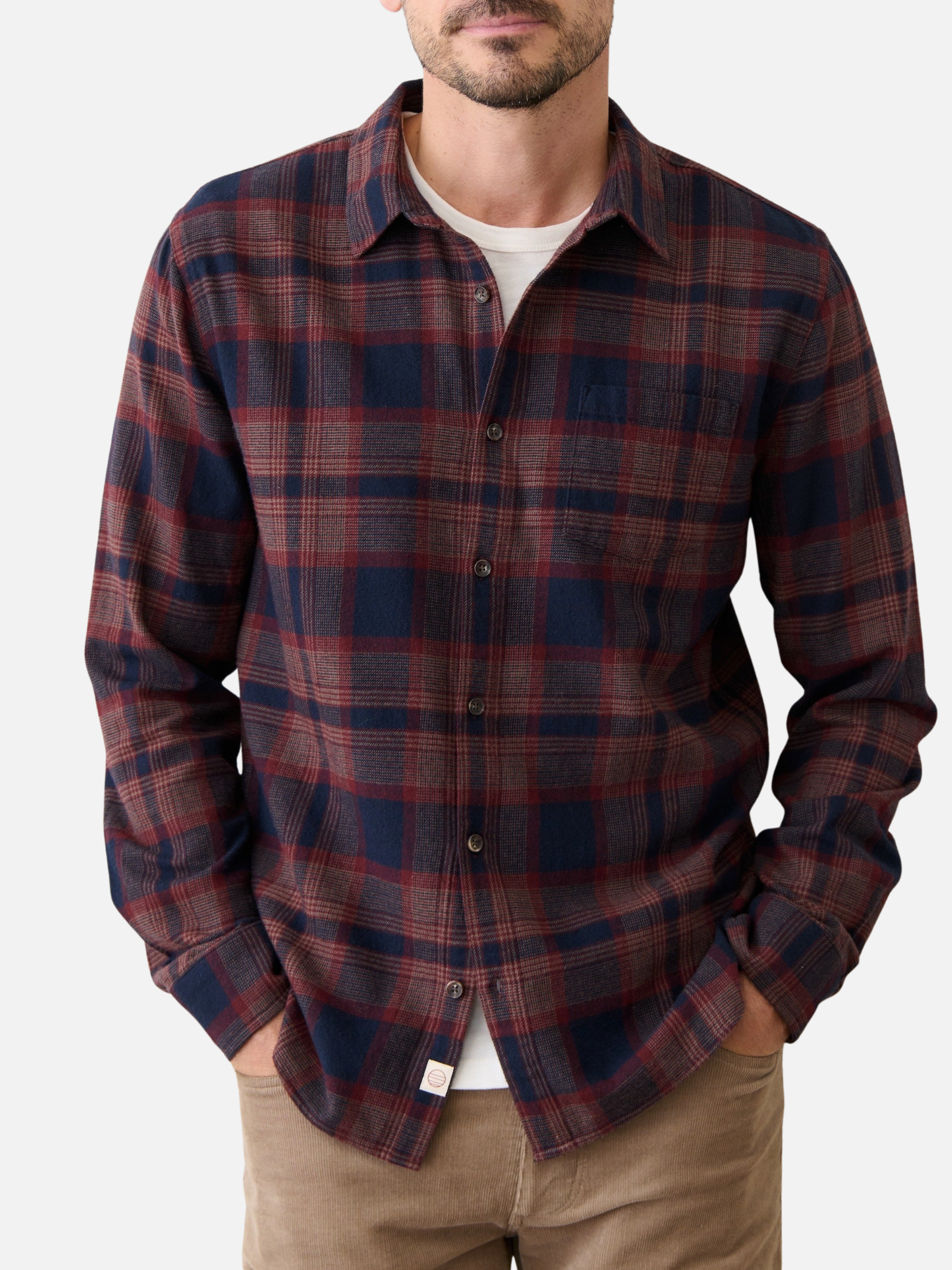 Marine Layer Tahoe Flannel Shirt Soft Long Sleeve Collared Button Up Pattern Fall Winter Men’s LS Tops for Men Nay Burgundy Plaid Athens GA Georgia Kempt Menswear Store Near Me